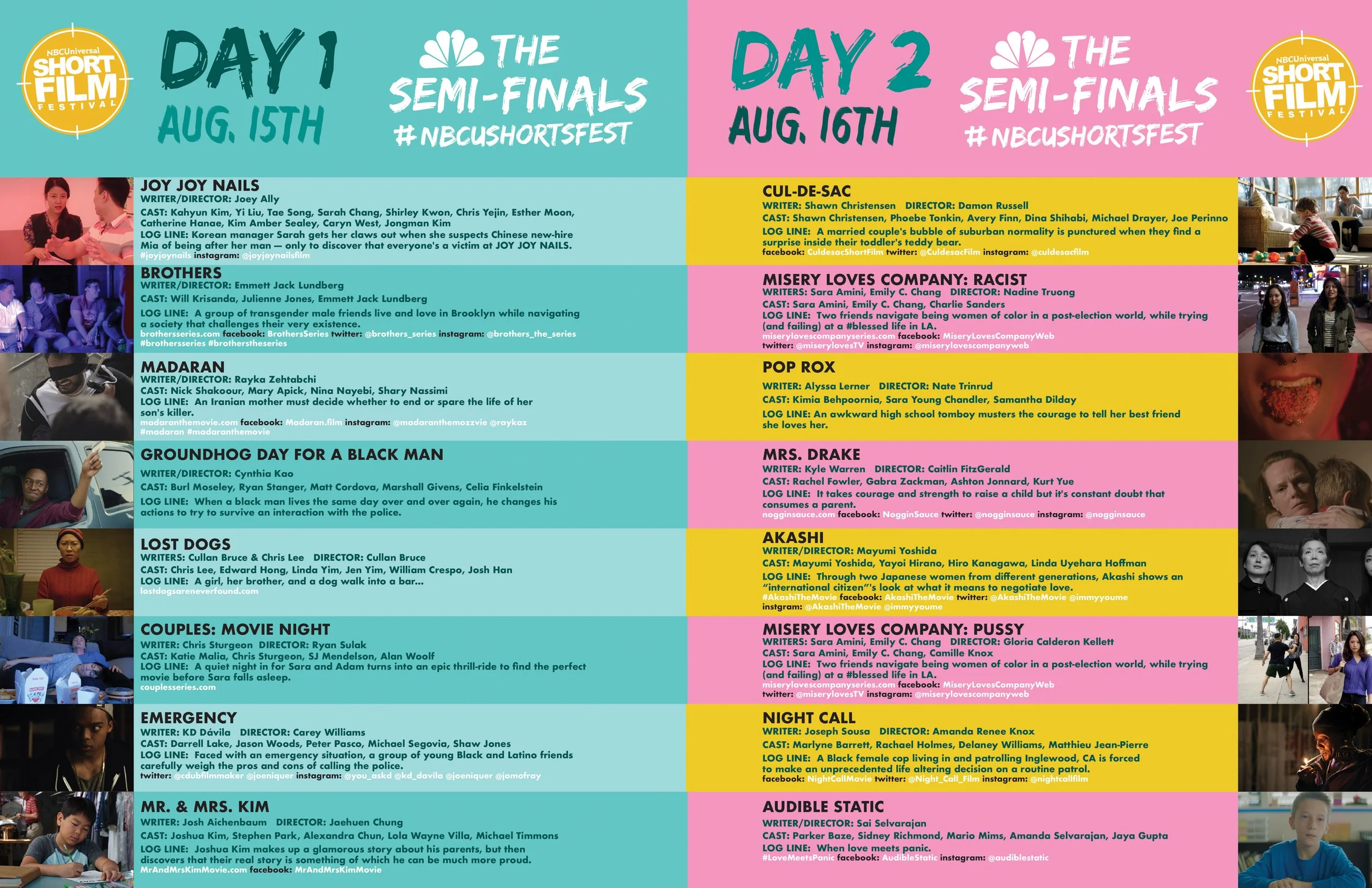 An interior spread from the program for the 2017 NBC Universal Short Film Festival.