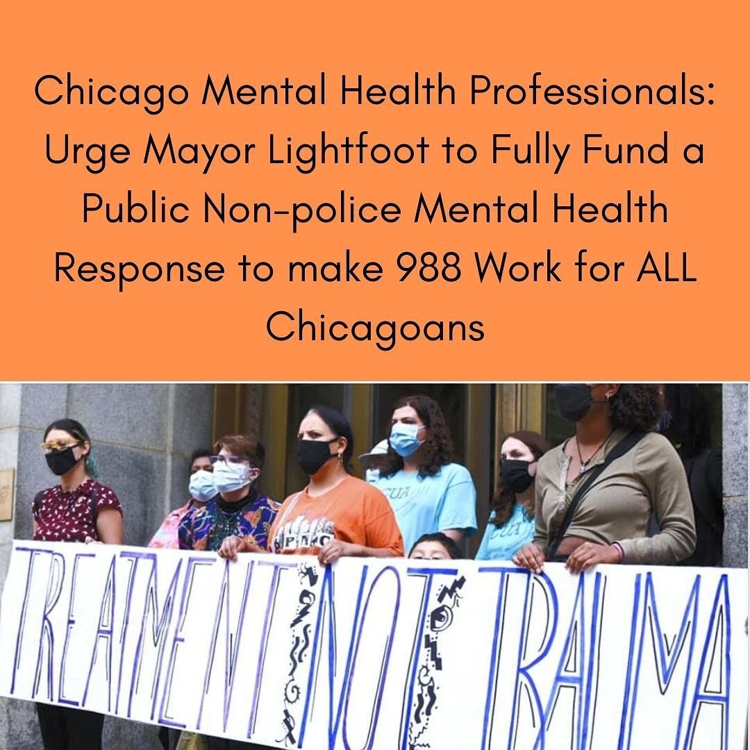 Chicago mental health professionals&hellip;we are so close to our goal of 988 signatures! Please keep sharing and send it to a few more therapists, counselors, agencies. 

It is crucial that we continue advocating for a safe Chicago for everyone and 