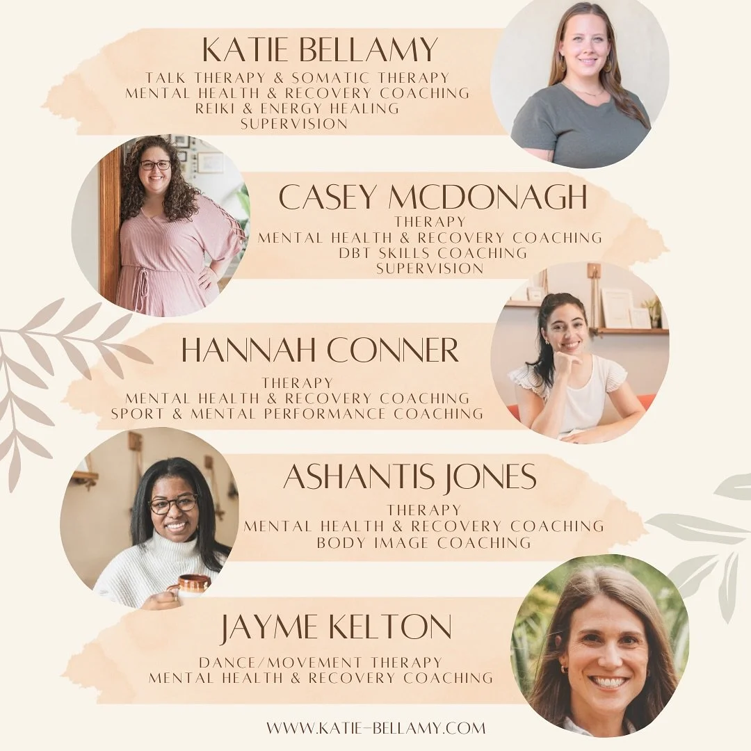 It&rsquo;s time for a new pinned post about Bellamy &amp; Associates! ✨

Meet the team: Katie Bellamy, Casey McDonagh, Hannah Conner, Ashantis Jones, &amp; Jayme Kelton.

We&rsquo;re a team of therapists, coaches, and energy healers offering virtual 