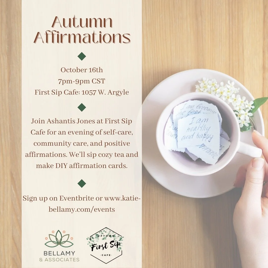 Save the date!

Join @iamashantis and @firstsipcafe for Autumn Affirmations🍁🍂

Head over to First Sip Cafe on October 16th between 7-9pm for a cozy night of self-care. 

Tea and snacks will be available for purchase and we&rsquo;ll provide all mate