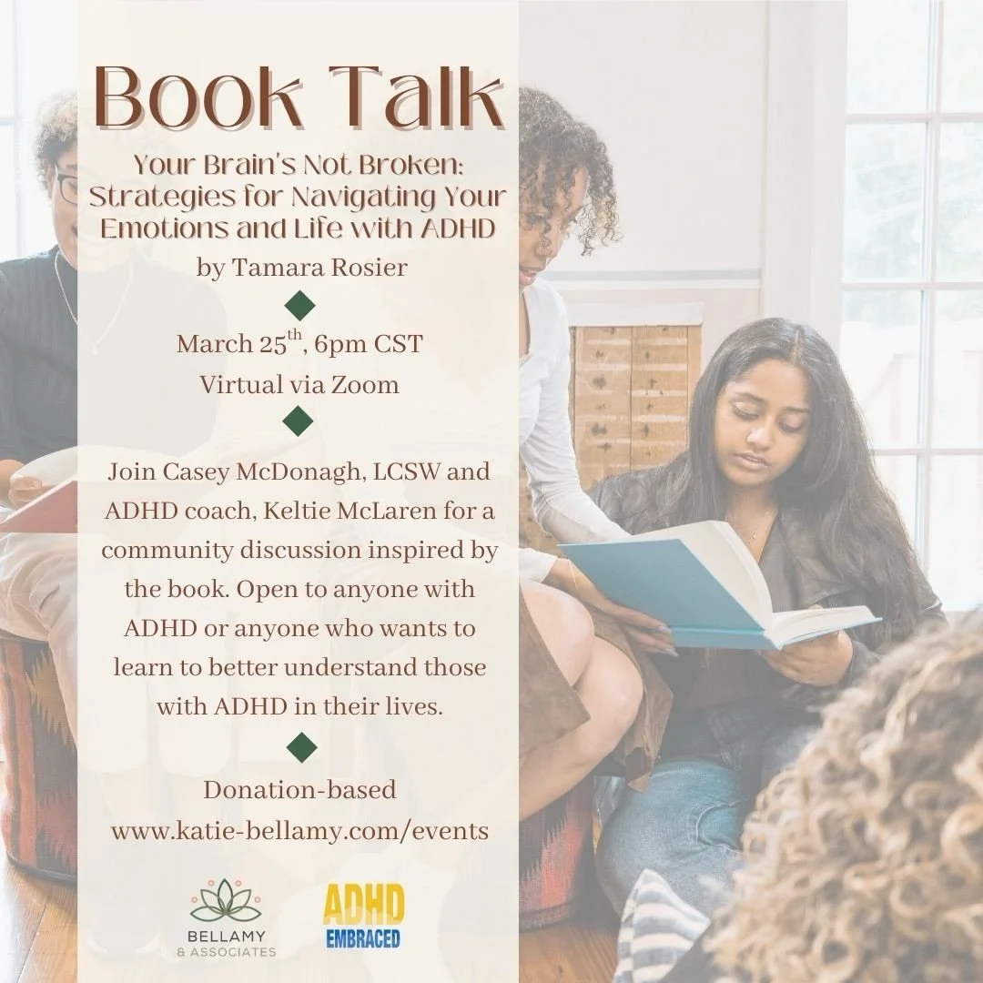 Next Wednesday, Casey McDonagh, LCSW and Keltie McLaren, ADHD coach are hosting an online conversation on ADHD. 

March 25th, 6pm CST
Sign up link in bio
Free to join/donation-based

@adhd.embraced 

Inspired by topics and themes from the book, &ldqu