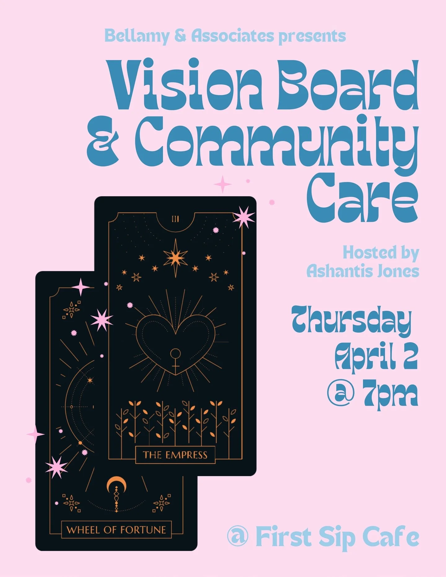 We&rsquo;re excited to be back at First Sip Cafe this week for another community event!

Join Ashantis Jones for a chill evening of connection, community, and visioning. 

Feel free to attend solo or bring your crew. This is a donation-based event an