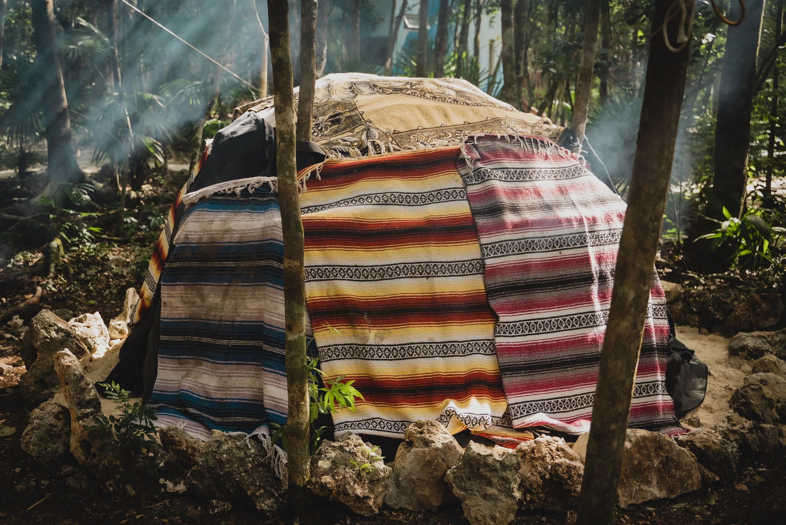 A Temazcal set in the Tulum jungle for a holistic retreat for therapists