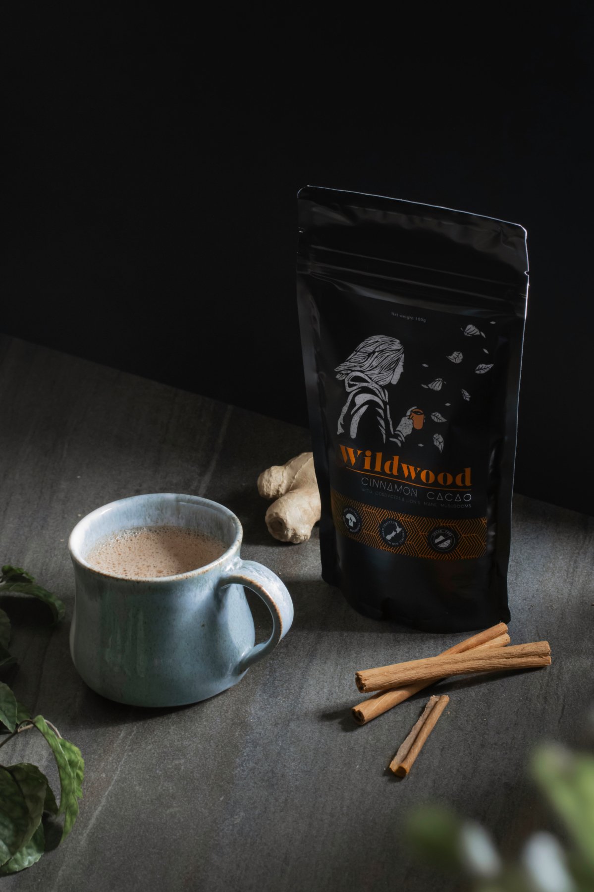 cup of cinnamon cacao ginger Cordyceps Lions Mane