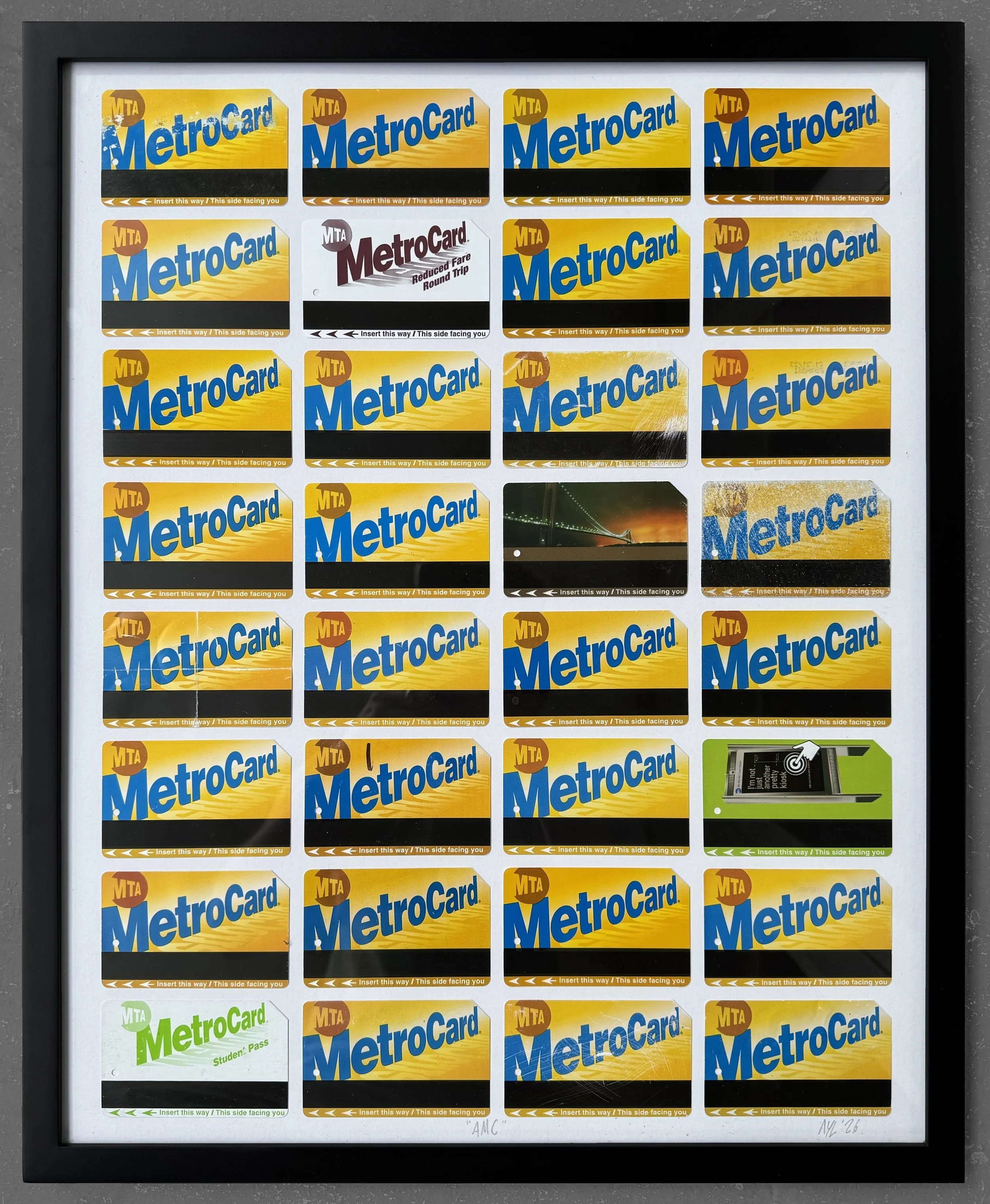 "AMC" 2026 Framed MetroCards on Matboard 28.25 x 22"