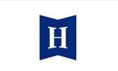 Harvard University logo featuring a navy blue shield with a white letter H