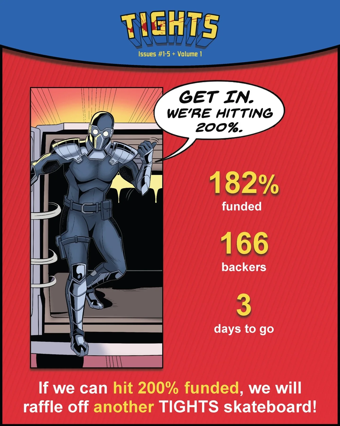 The campaign ends Thursday!
But that&rsquo;s still plenty of time to 2X our goal. 
The more that&rsquo;s pledged the more free stuff ya get!
Let&rsquo;s do eeeeeeeeeit.
.
.
.
.
.
#indiecomics #comicbookart #comiccreator #comicbookcommunity #kickstart