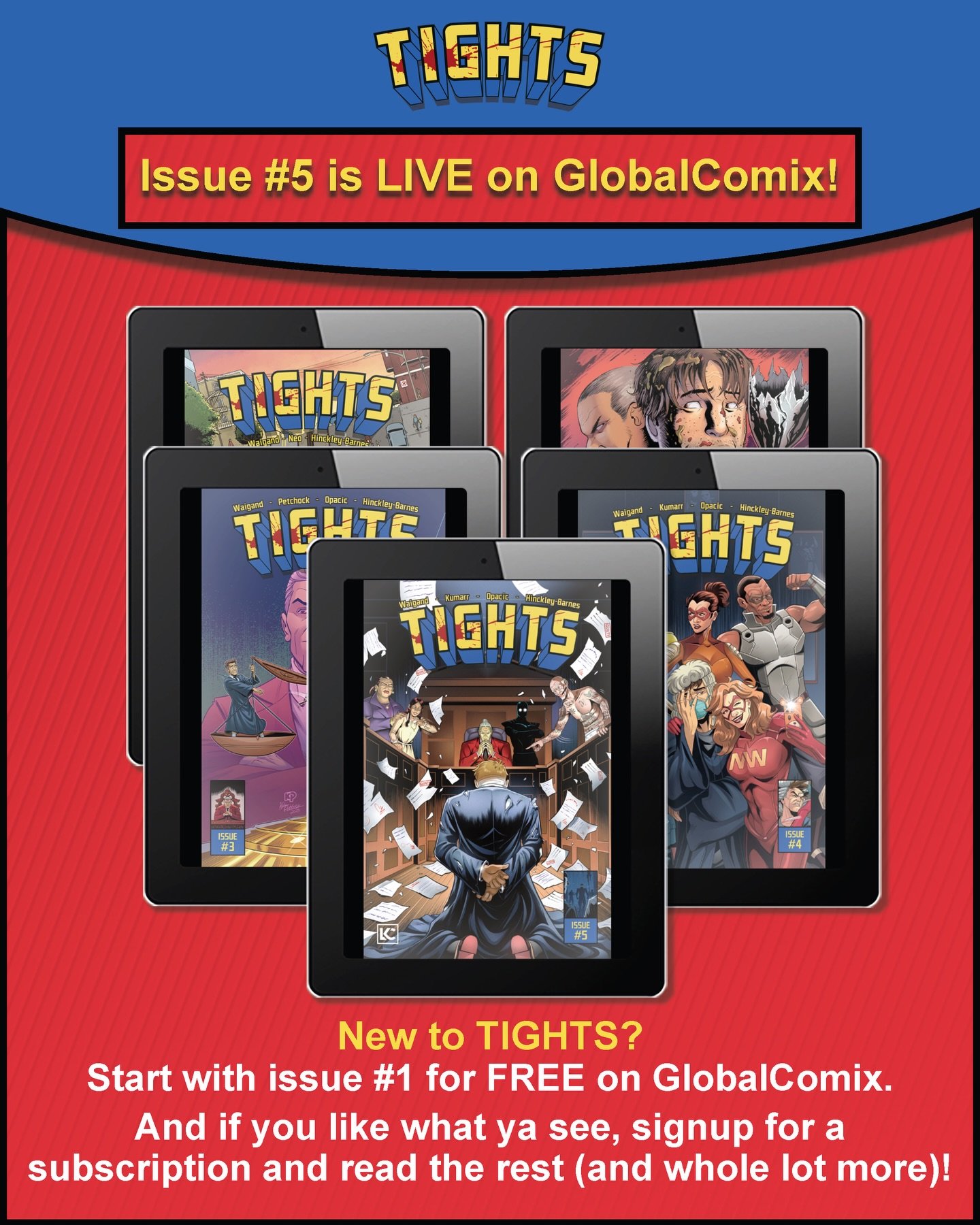 TIGHTS issue 5 is live on @globalcomix! 
And if you&rsquo;re new to TIGHTS, you can read issue 1 for FREE on the platform - even if you don&rsquo;t have a subscription.
Oh, and they had a couple other publishers on there you might have heard of&helli