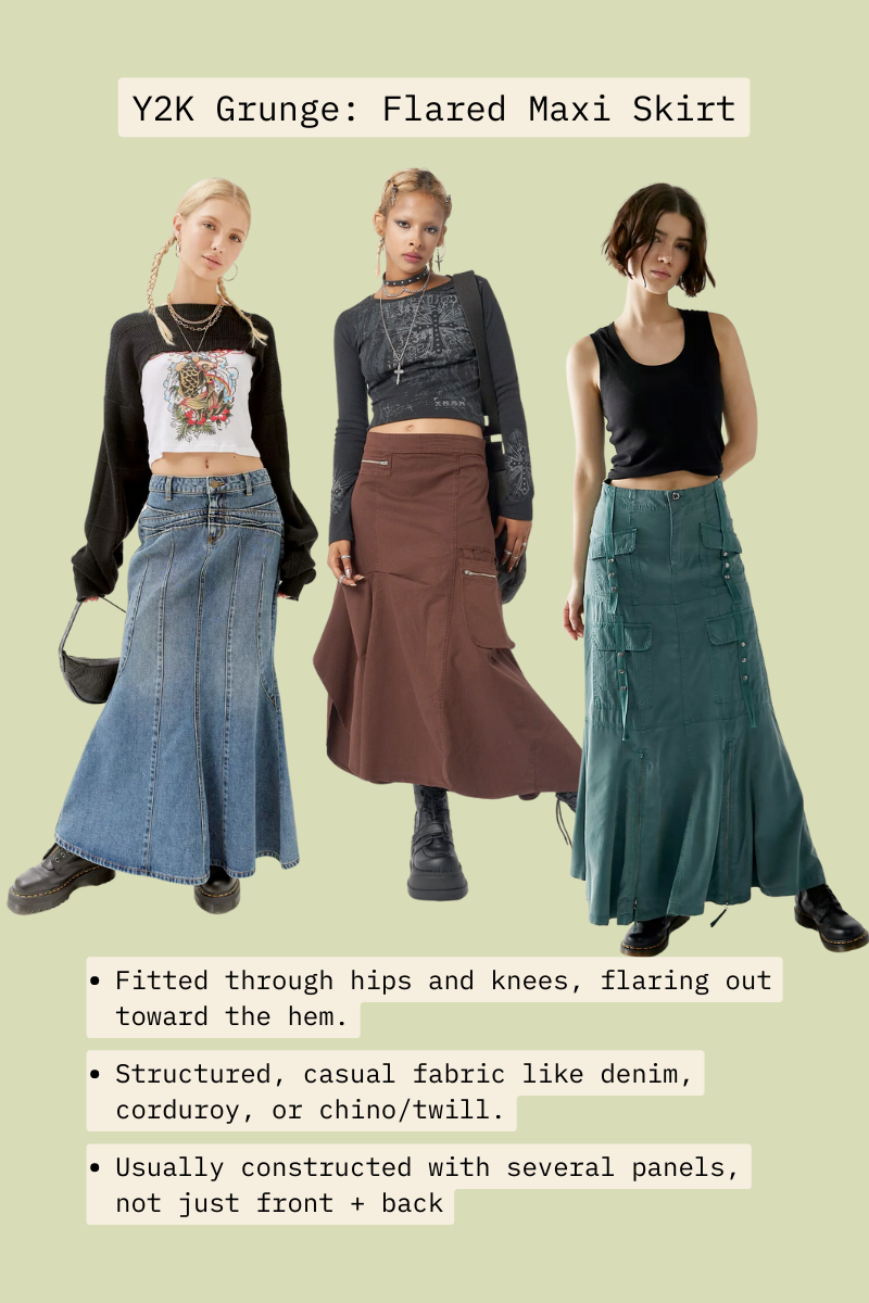 Long Denim Skirt Grunge Outfit Aesthetic Star Long Denim Skirt