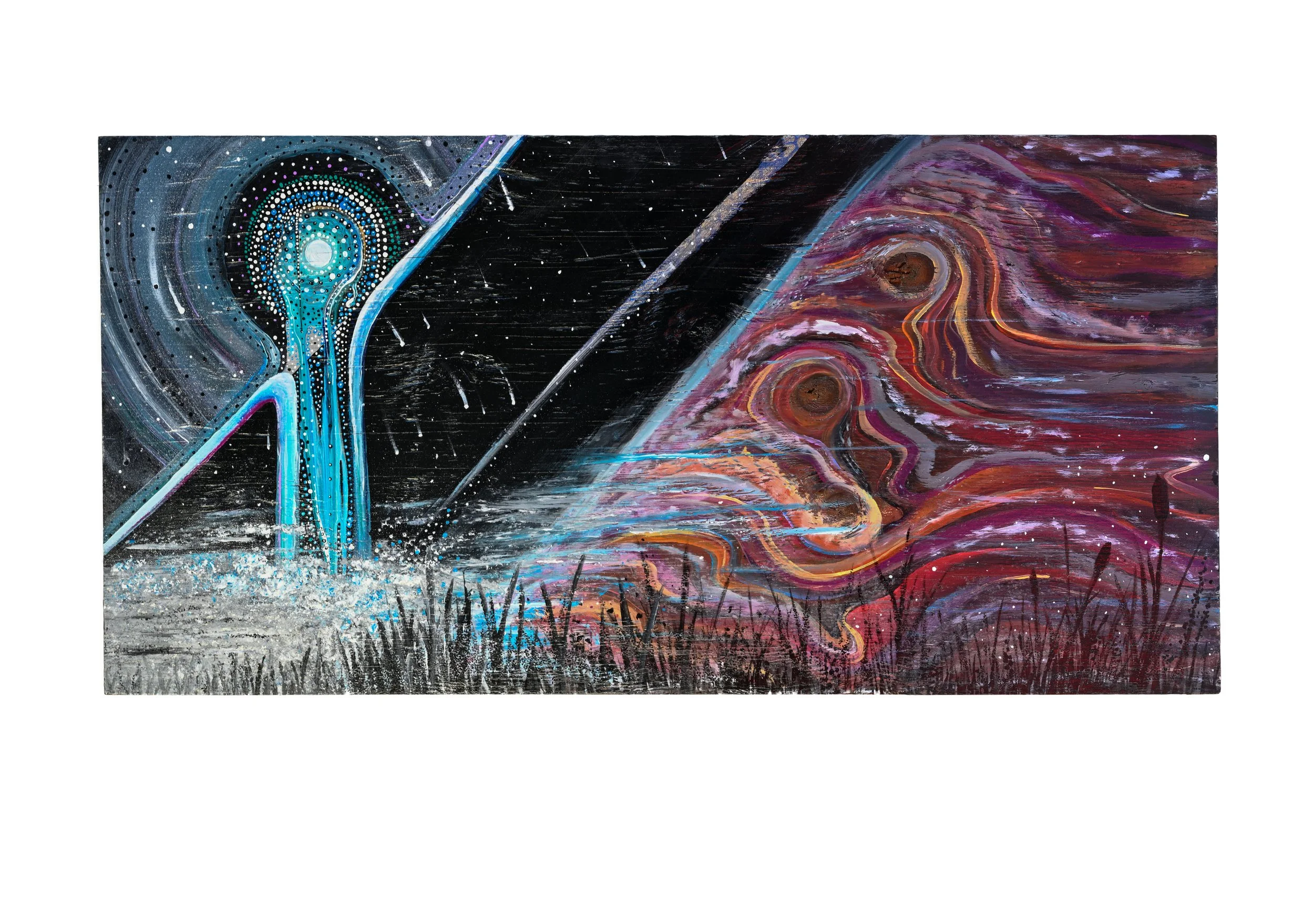 PRIMORDIAL - Acrylic, aerosol, glass shards on reclaimed wood, 4ft x 2ft - 2020