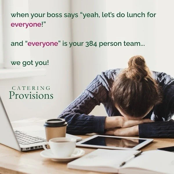 when your boss says “yeah, let’s do lunch for everyone!”
⠀⠀⠀⠀⠀⠀⠀⠀⠀
and “everyone” is your 384 person team...
⠀⠀⠀⠀⠀⠀⠀⠀⠀
we got you!
⠀⠀⠀⠀⠀⠀⠀⠀⠀
catering for 500? we got you!
lunch for your whole office every Tuesday? we got