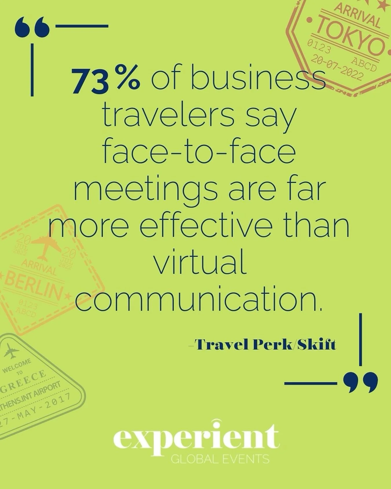 73% of business travelers agree: nothing replaces the power of face to face. ✈️ At Experient we help you go further in person by designing corporate experiences that spark ideas, build trust, and create lasting impact. Source: TravelPerk x Skift
⠀⠀⠀⠀
