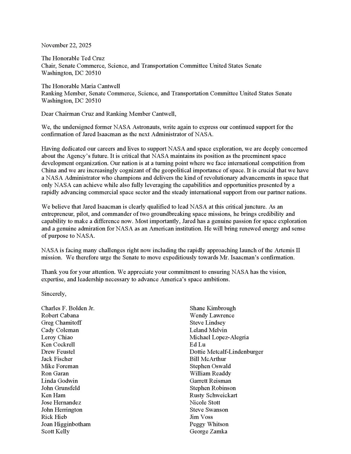 I am happy to be one of 36 former NASA Astronauts endorsing Jared Isaacman to be the next NASA Administrator. I think he will bring renewed energy to NASA, and I encourage the US Senate to confirm him as soon as possible. @nasa @nasaastronauts @us.se