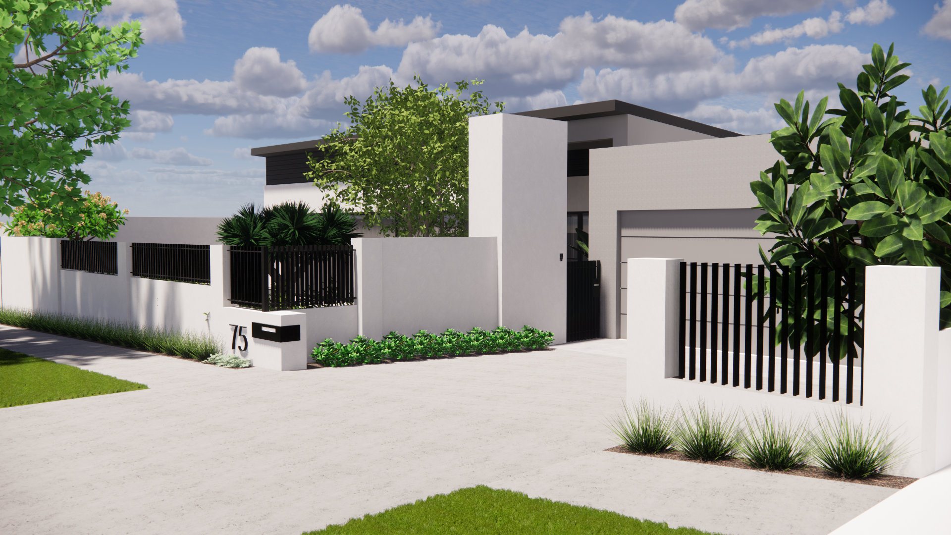 Front Garden Design - Bicton Perth - contemporary brick rendered front boundary wall