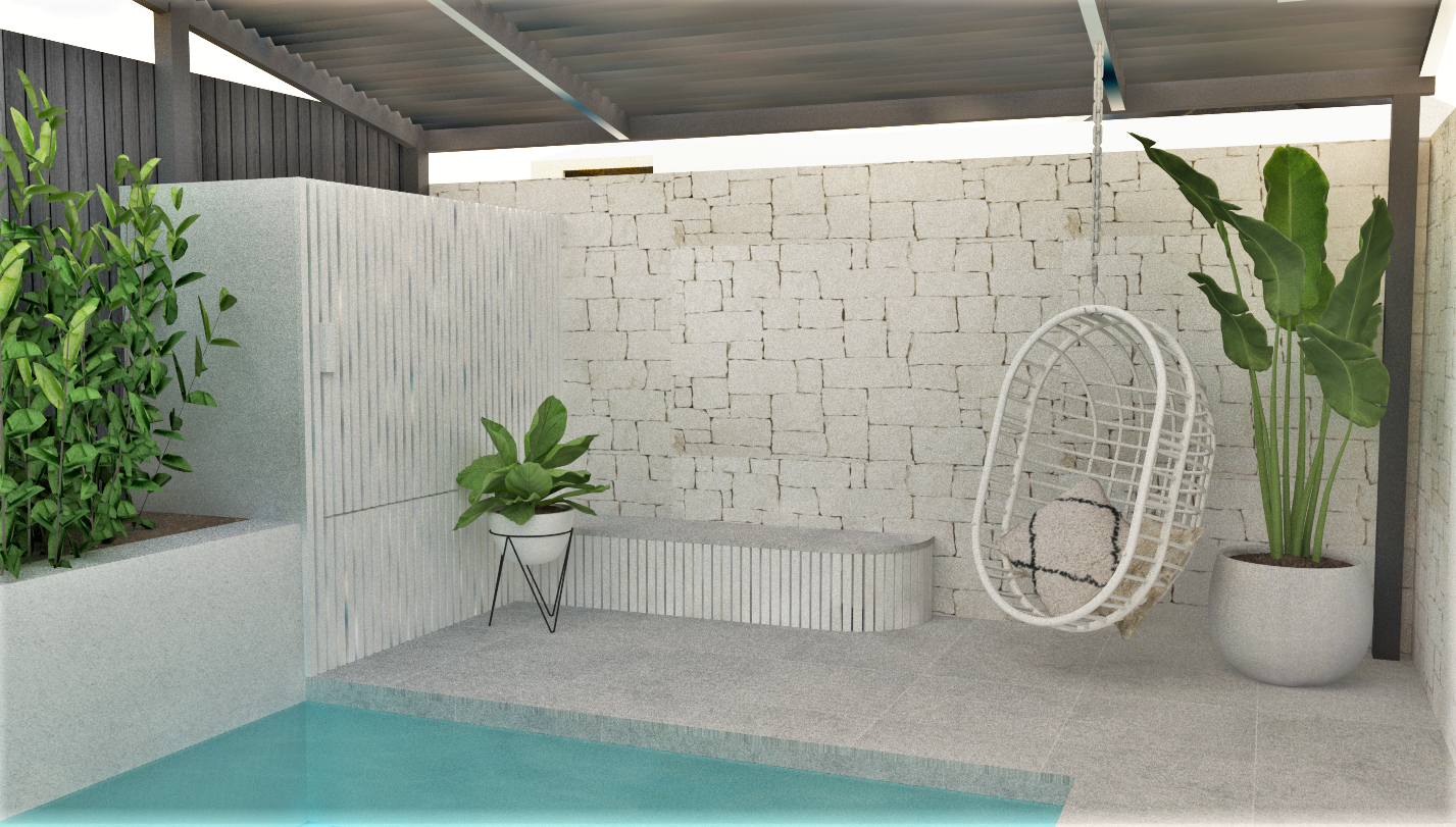 Poolside shade - bench seat and hanging chair - Cottesloe Design