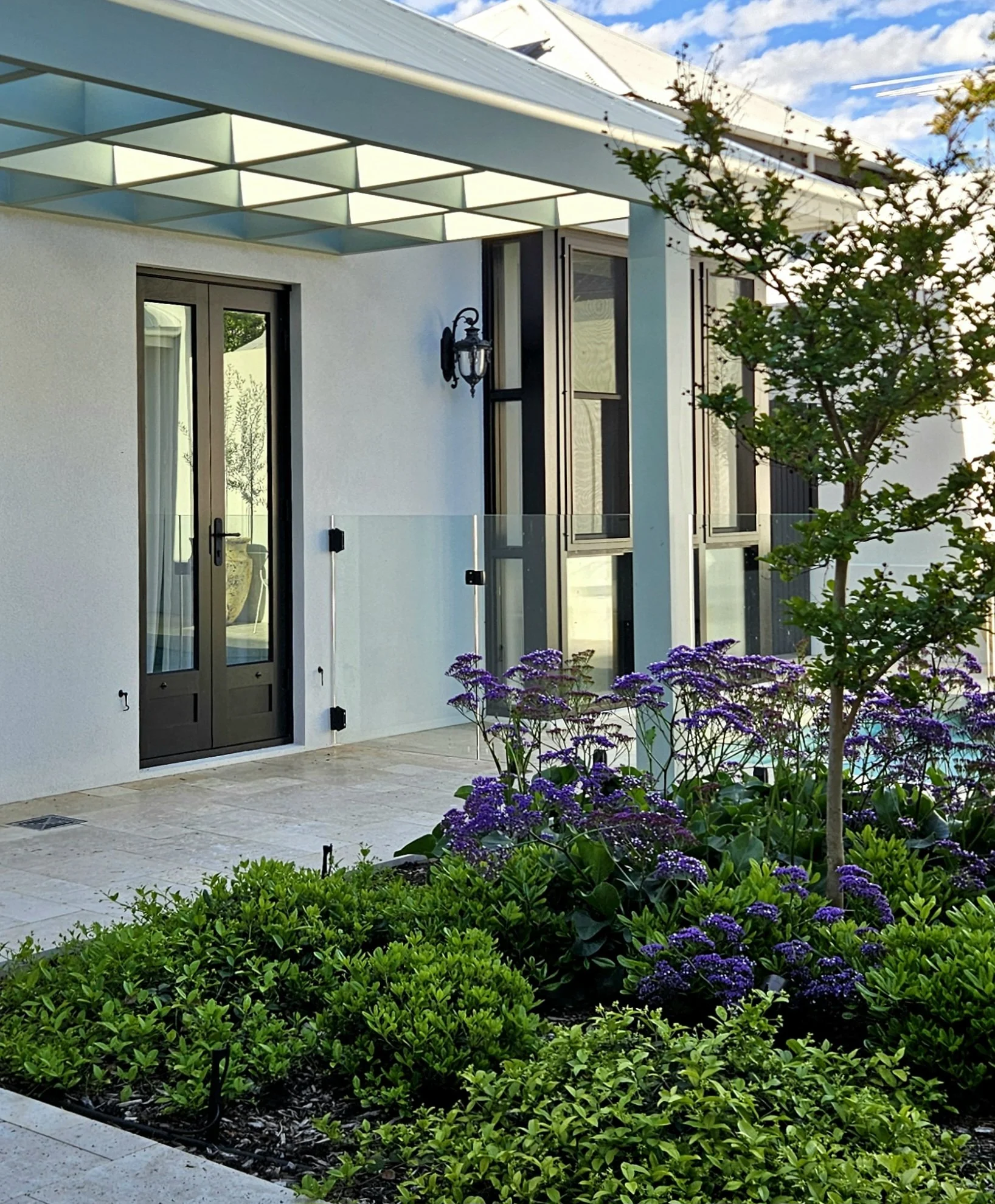 Open arbour in garden courtyard