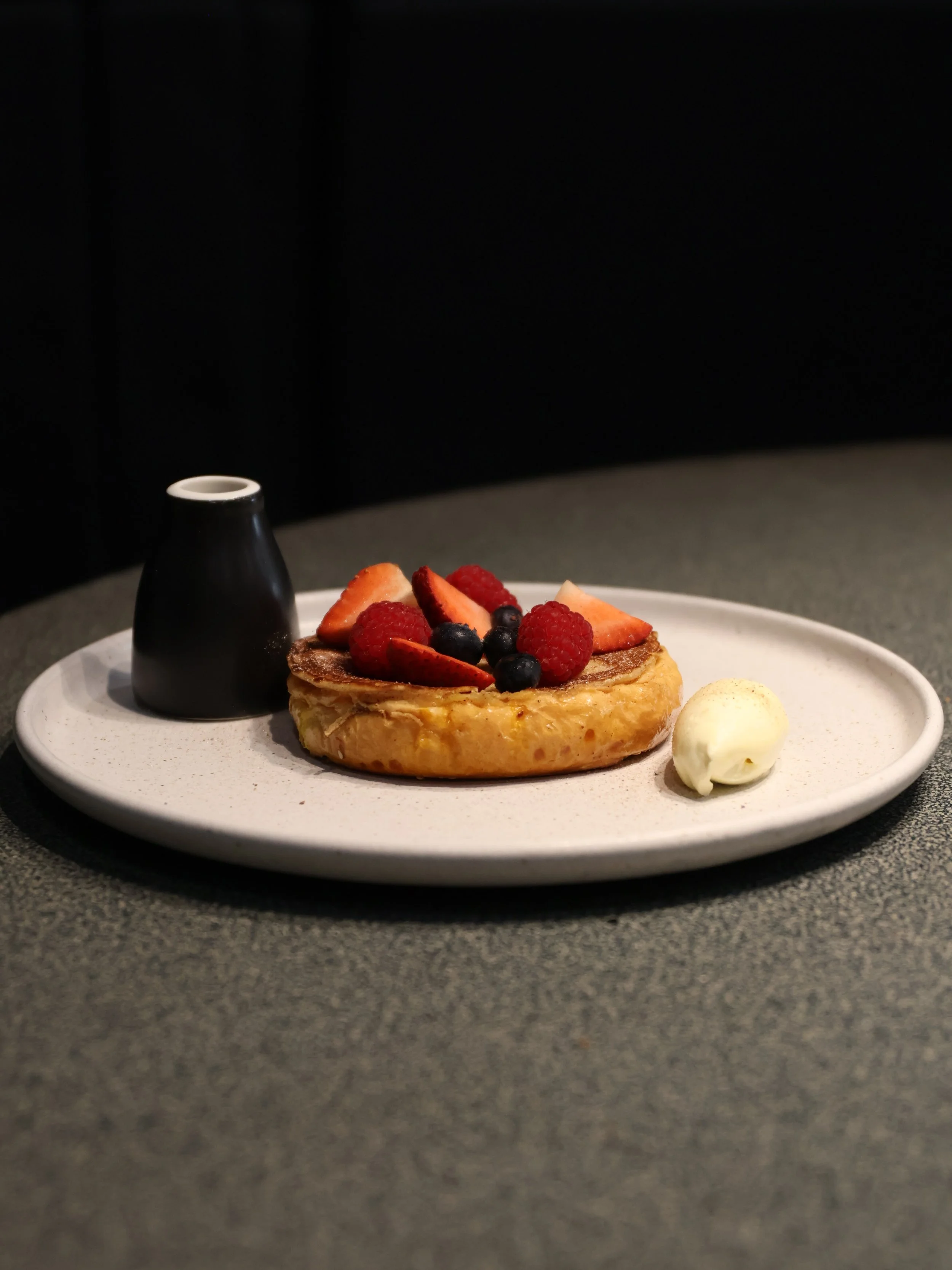 Mr Lawrence Baked Ricotta & Berry Hotcake (V) Double Cream Pepitas Sunflower Seed Maple Violet Sugar.jpeg