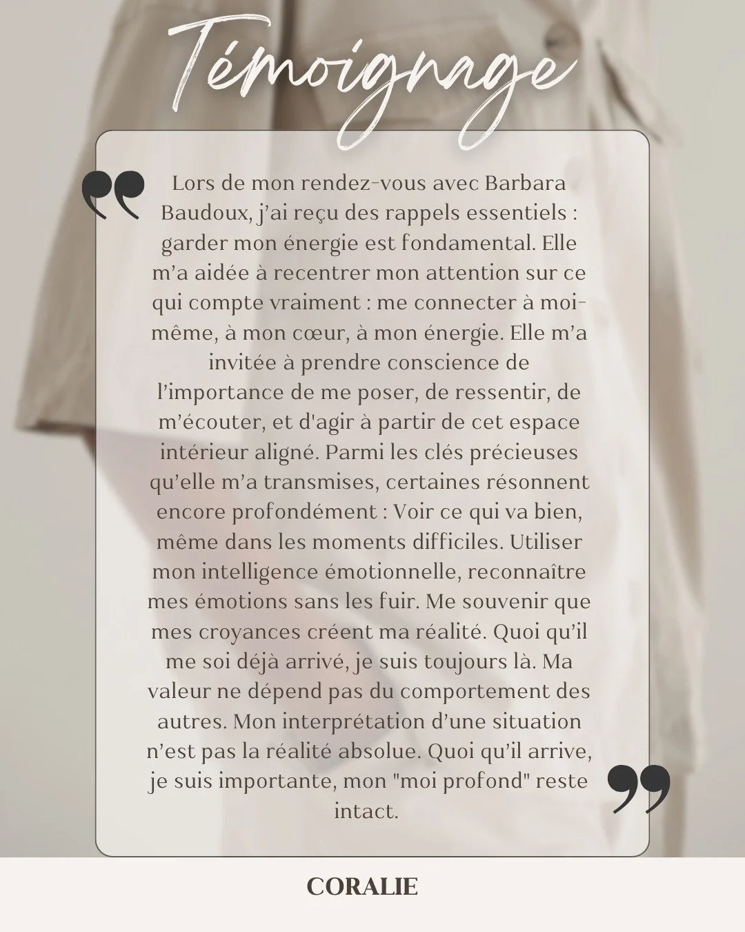 Parce qu'un t&eacute;moignage vaut mille mots... 
Merci &agrave; Coralie pour son retour 🙏

Transformer vos sch&eacute;mas internes pour acc&eacute;der au prochain niveau d'abondance n'a pas &agrave; &ecirc;tre compliqu&eacute; et cela peut aller tr