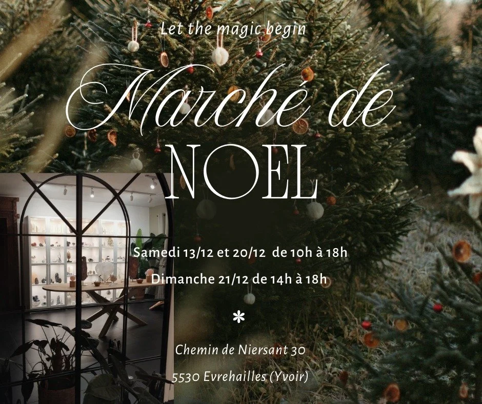 Notre March&eacute; de No&euml;l est ouvert tout ce week-end 😍🎄🎄...

Venez d&eacute;couvrir nos cristaux, bijoux et cr&eacute;ations dans une ambiance magique au coin du feu autour d'un vin chaud ou d'un jus de fruit artisanal...

Nous vous accuei