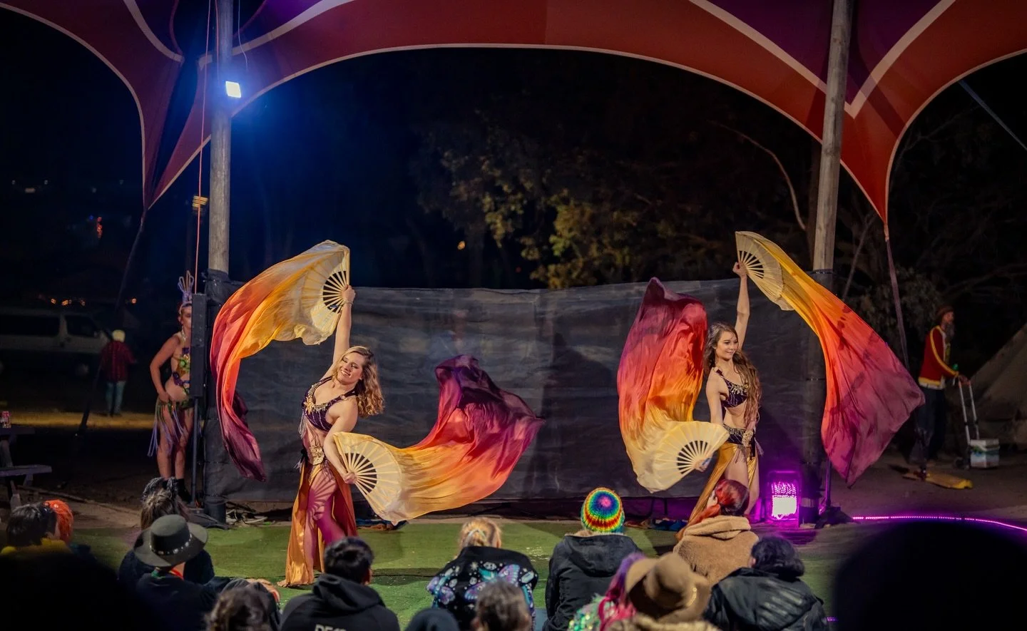 &lsquo;Plum Nectar&rsquo; in regular size 66inch length twins spotted at @rainbowspirithq cabaret show

Adorned by @little.fire.flow &amp; @bek_k_dancer 👯&zwj;♀️

How beautifully matched are these costumes too!? 

📷 @wink.phot0s 

#flowfans #dancef