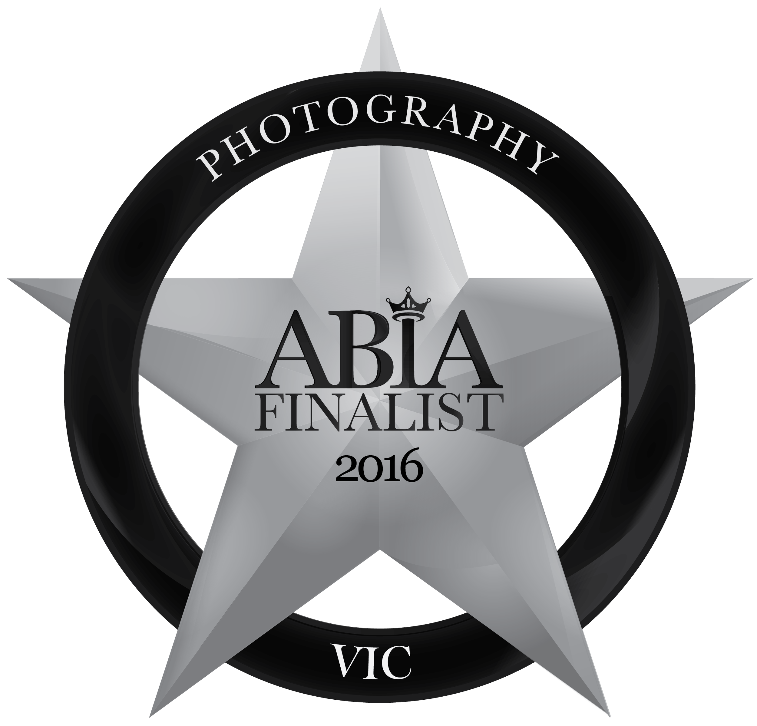 Award badge for Photography Finalist 2016 with a star design and text