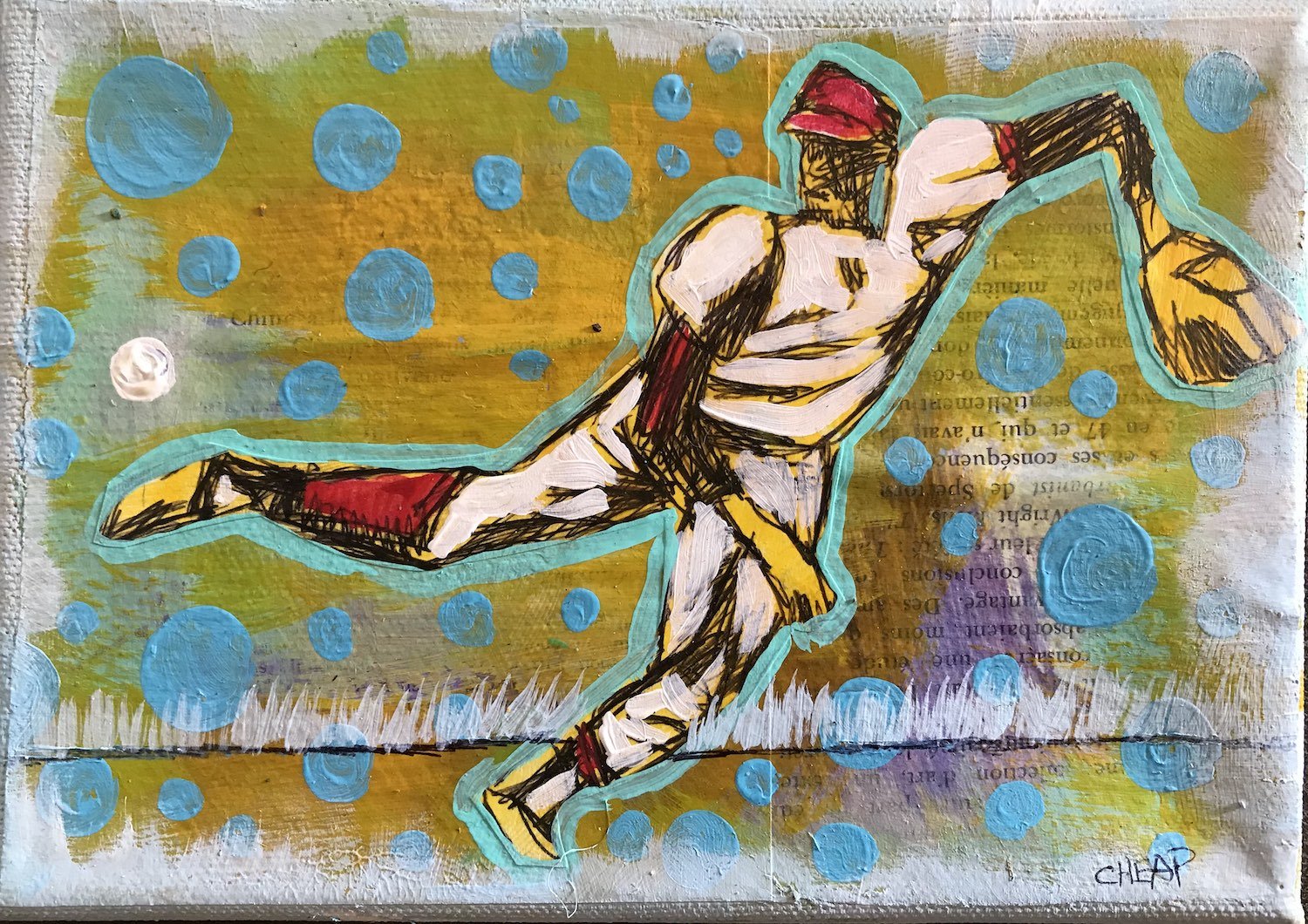 Pitcher follow through painting by Vincent Cheap.