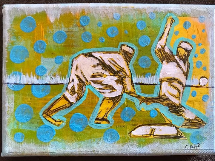 Out at third base painting by Vincent Cheap.