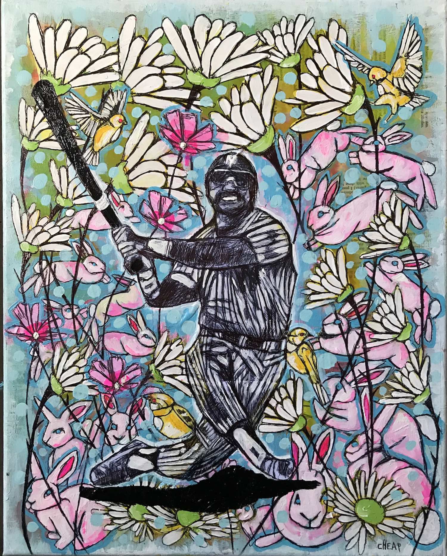 Reggie Jackson baseball painting by Vincent Cheap.