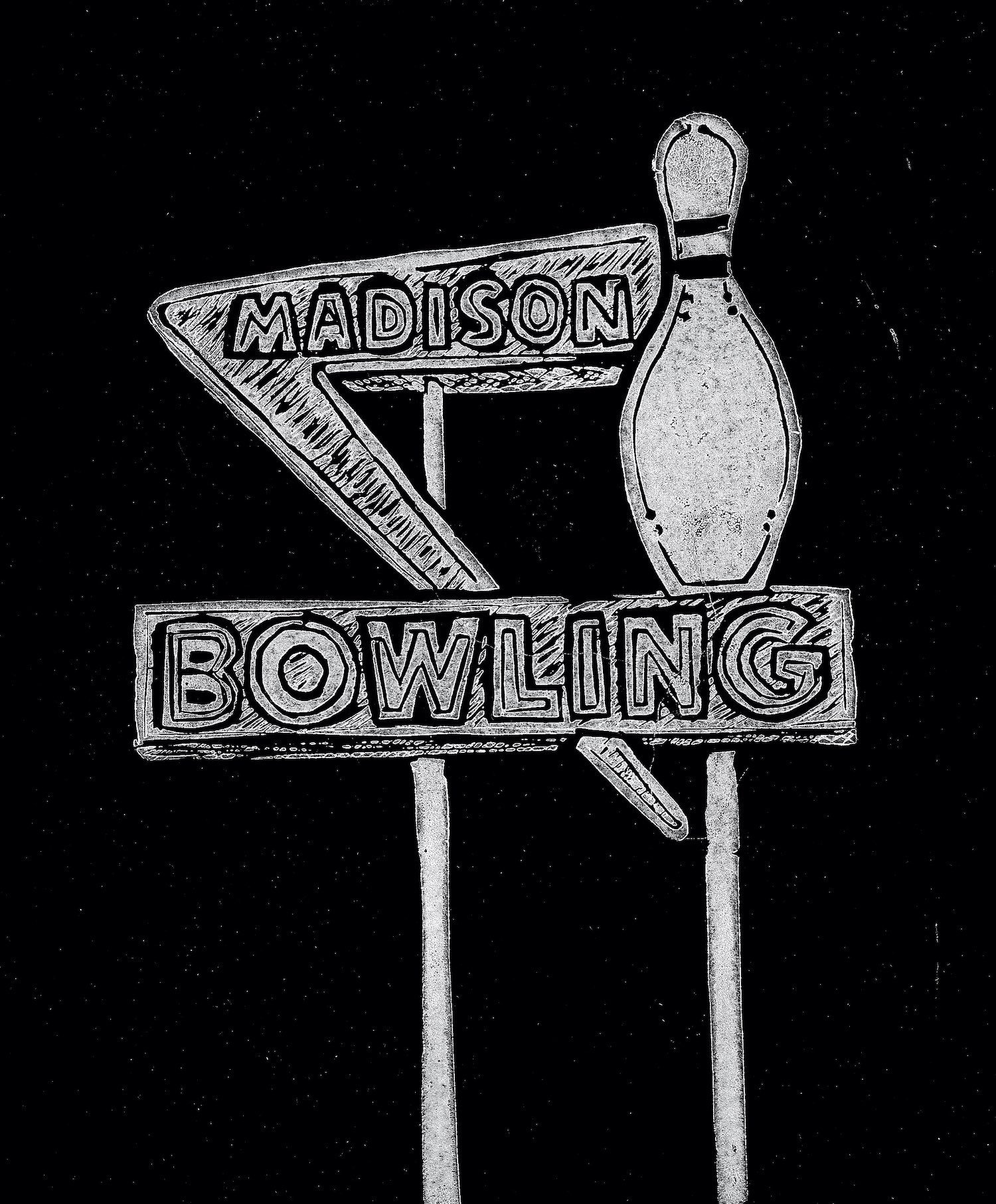 Madison Bowling sign block print by Charly Fasano.