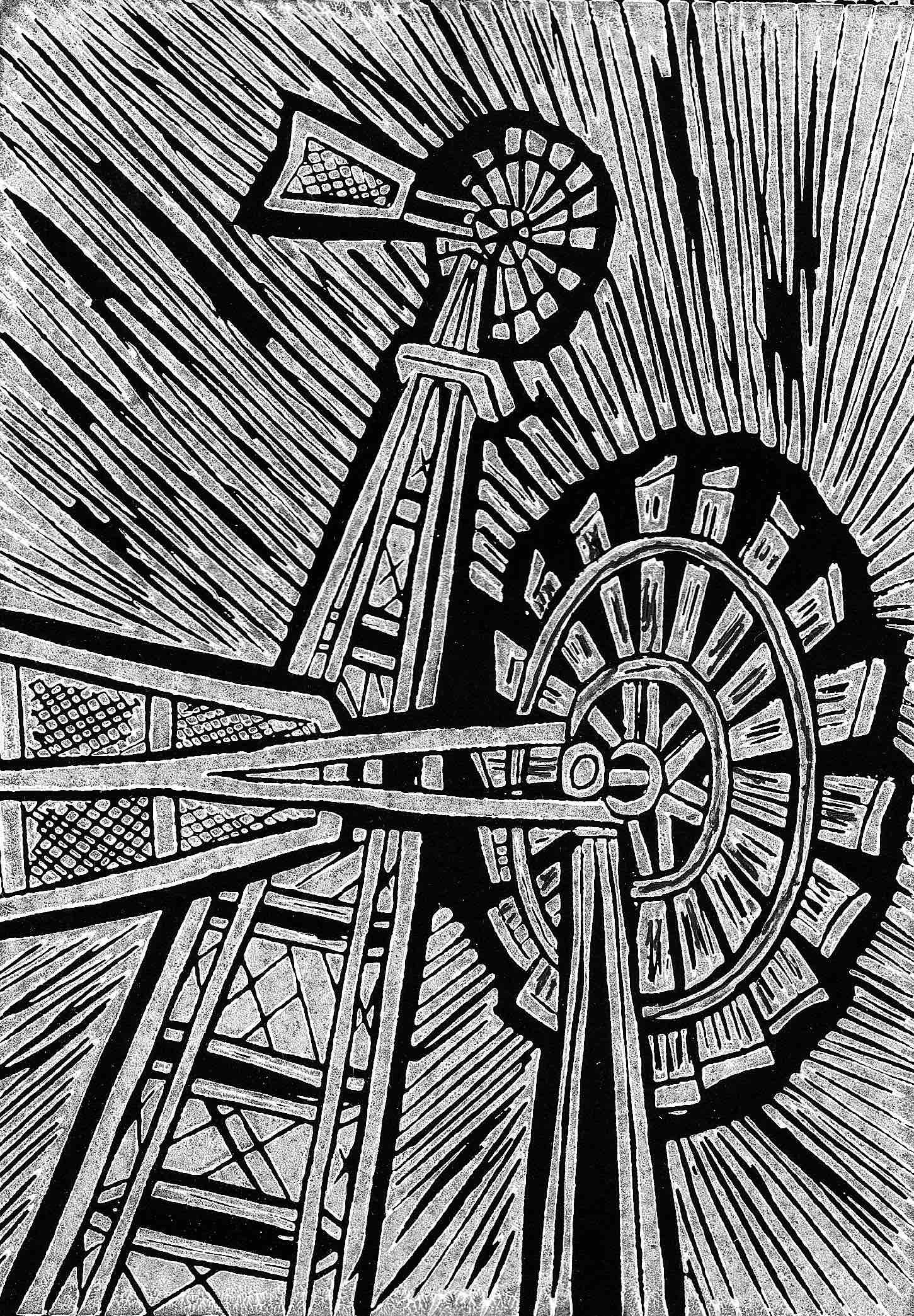 Windmill block print by Charly Fasano.