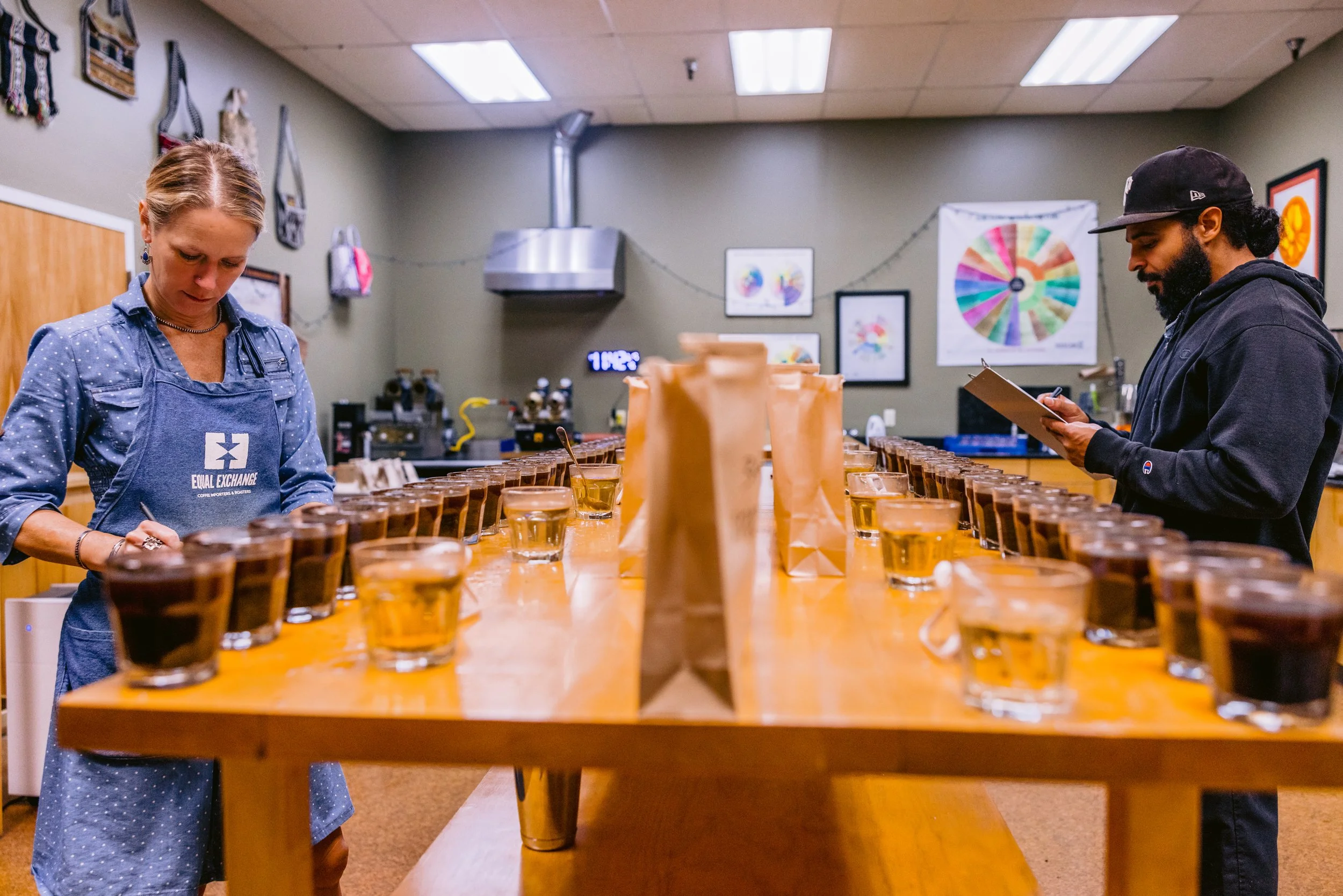 Equal Exchange co-op purchases green coffee directly from farmer co-ops and roasts in their worker-owned roastery.