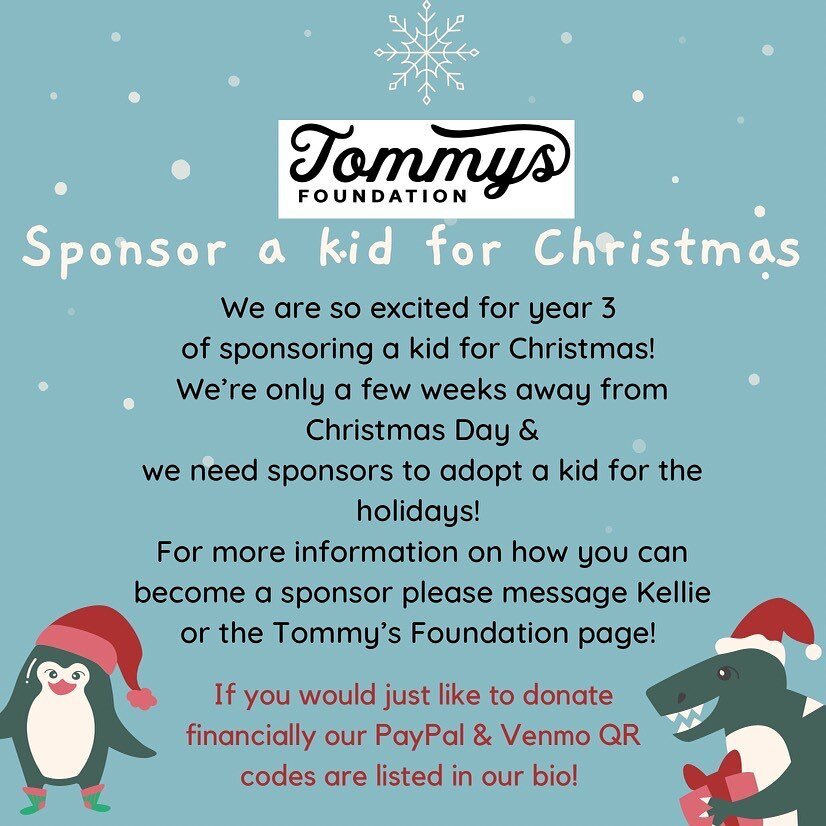 Let&rsquo;s spread some holiday cheer to unhoused children in our community! 🎄Please comment your email below if you&rsquo;re interested in sponsoring a kid for Christmas! Or email us at thetommysfoundation@gmail.com