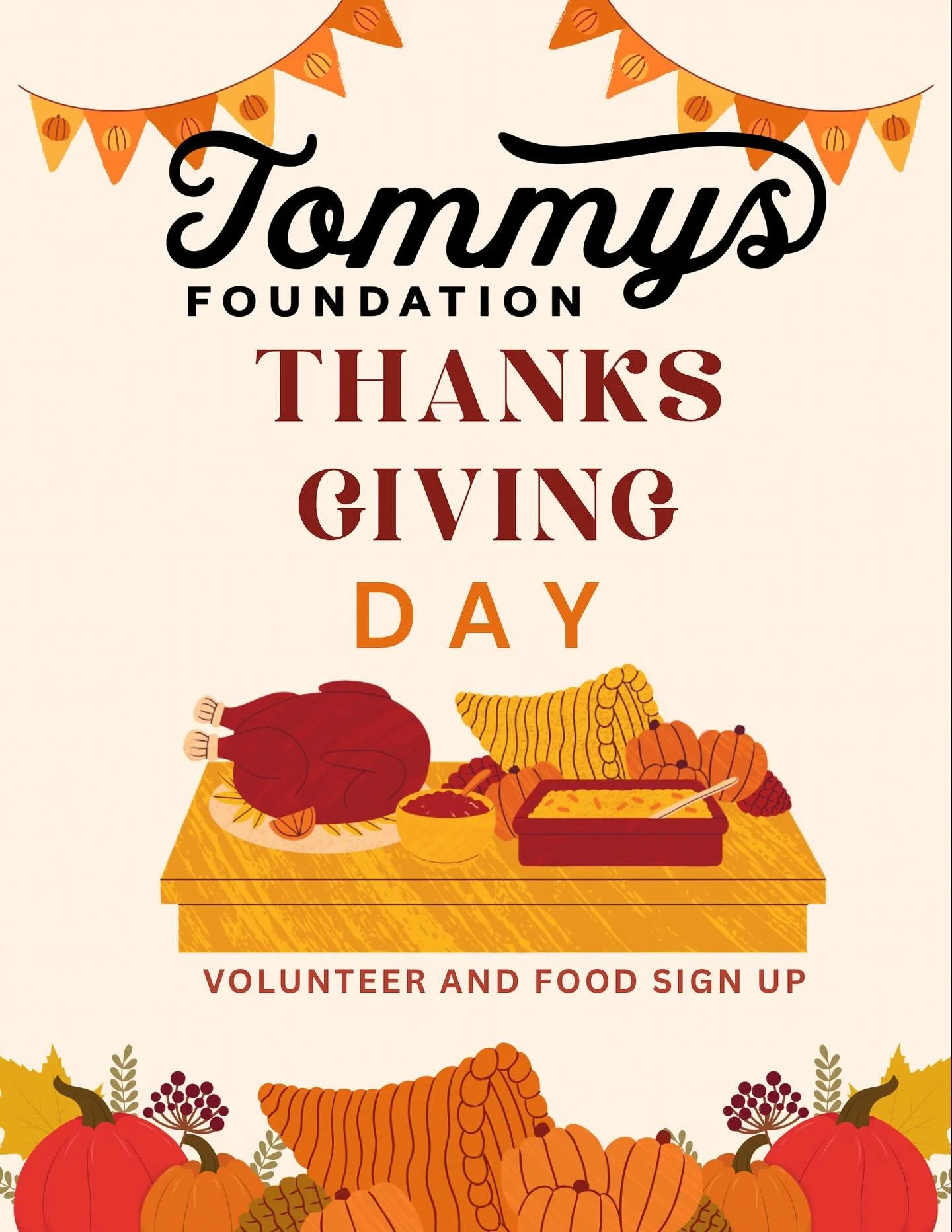 🦃Join us at Tommy&rsquo;s Foundation this Thanksgiving in preparing a meal for the families we serve, and unhoused individuals in our community! We&rsquo;d love your help! You can donate food, volunteer, or give a gift to help provide the meals. 

P