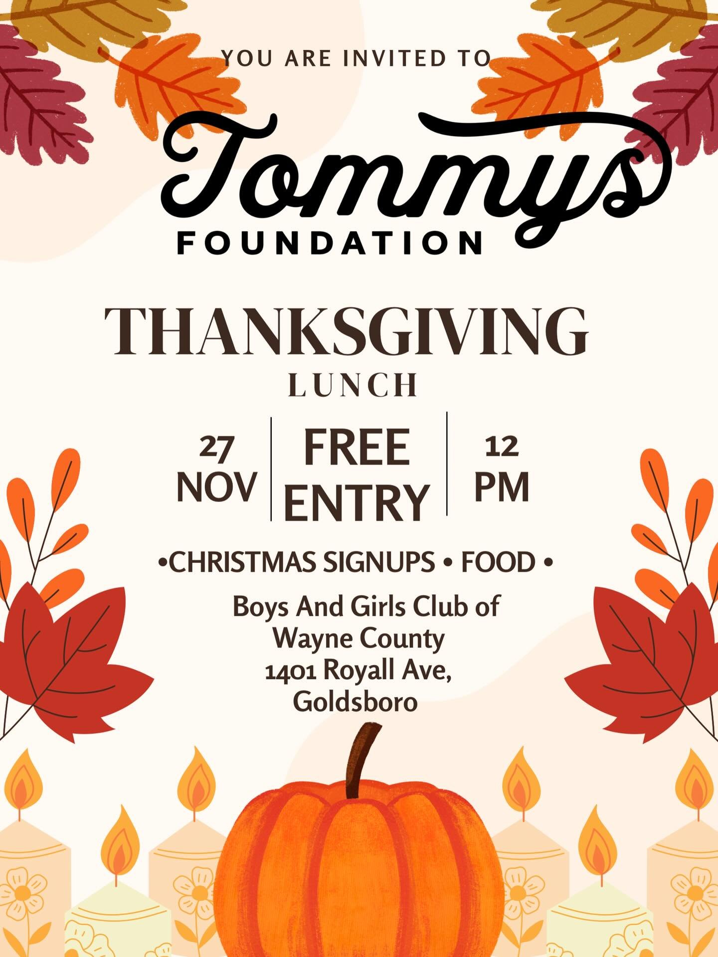 ✨ You&rsquo;re Invited! ✨
Tommy&rsquo;s Foundation is hosting a FREE Thanksgiving Lunch for families in need, individuals experiencing homelessness, and those we currently serve or have supported in the past. 🧡

Whether you need a meal, a safe place