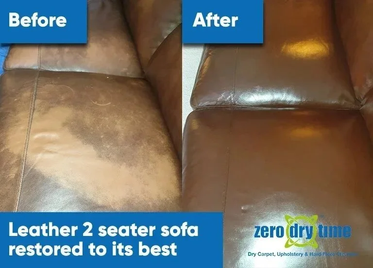 Leather sofa cleaning and colour restoration before and after in Winchester Hampshire