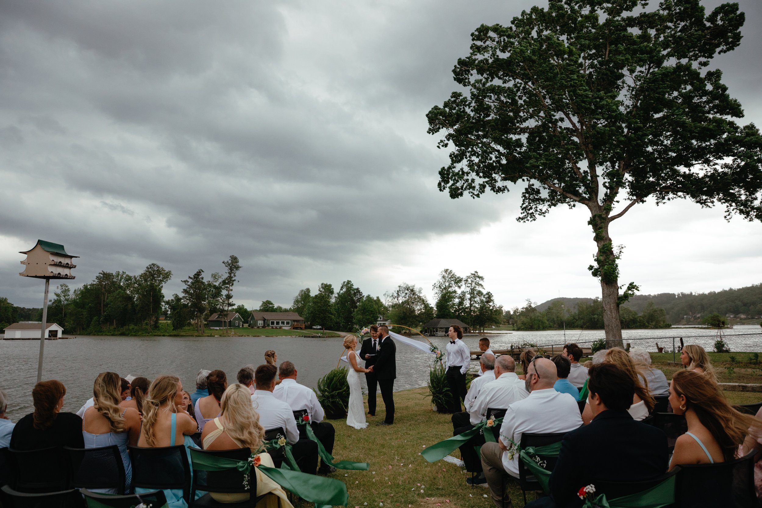 Alabama lake wedding photographer storm coming in, rain