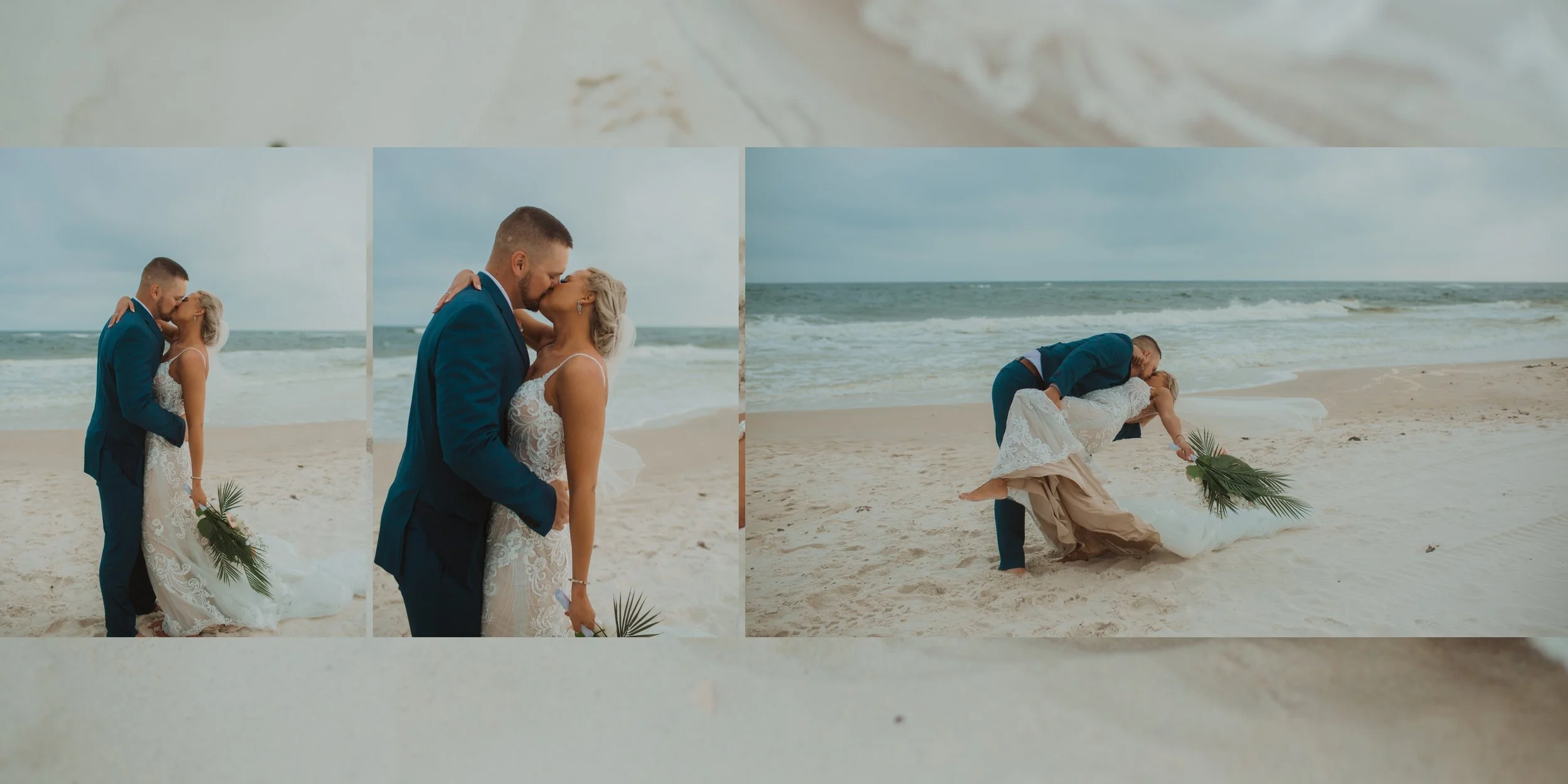 Alabama wedding photographer, photos of a beach wedding at Gulf Shores put into a photo album.