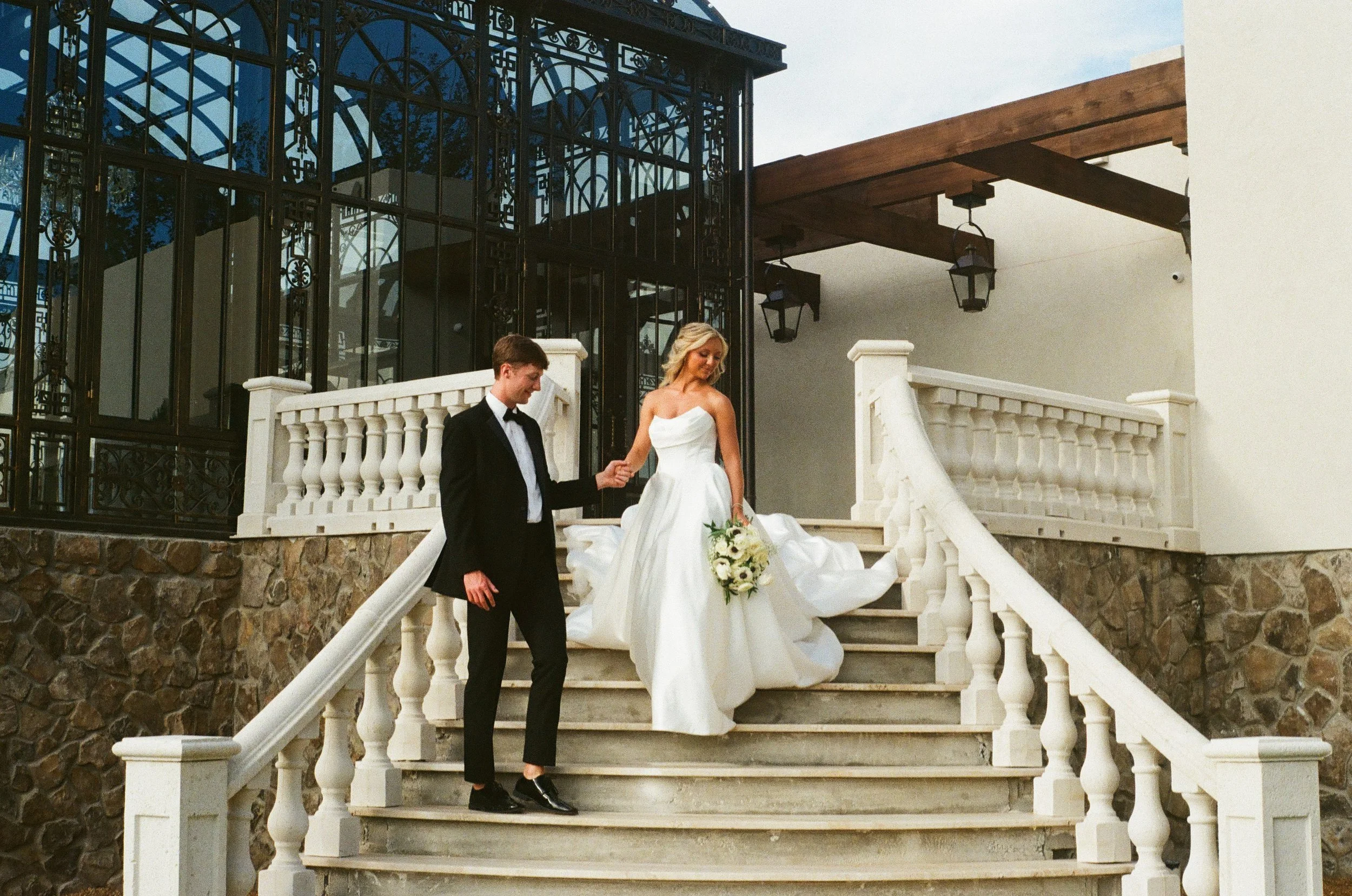 Bride and Groom portrait on 35mm film at Stone Haven Wedding Venue in Alabama