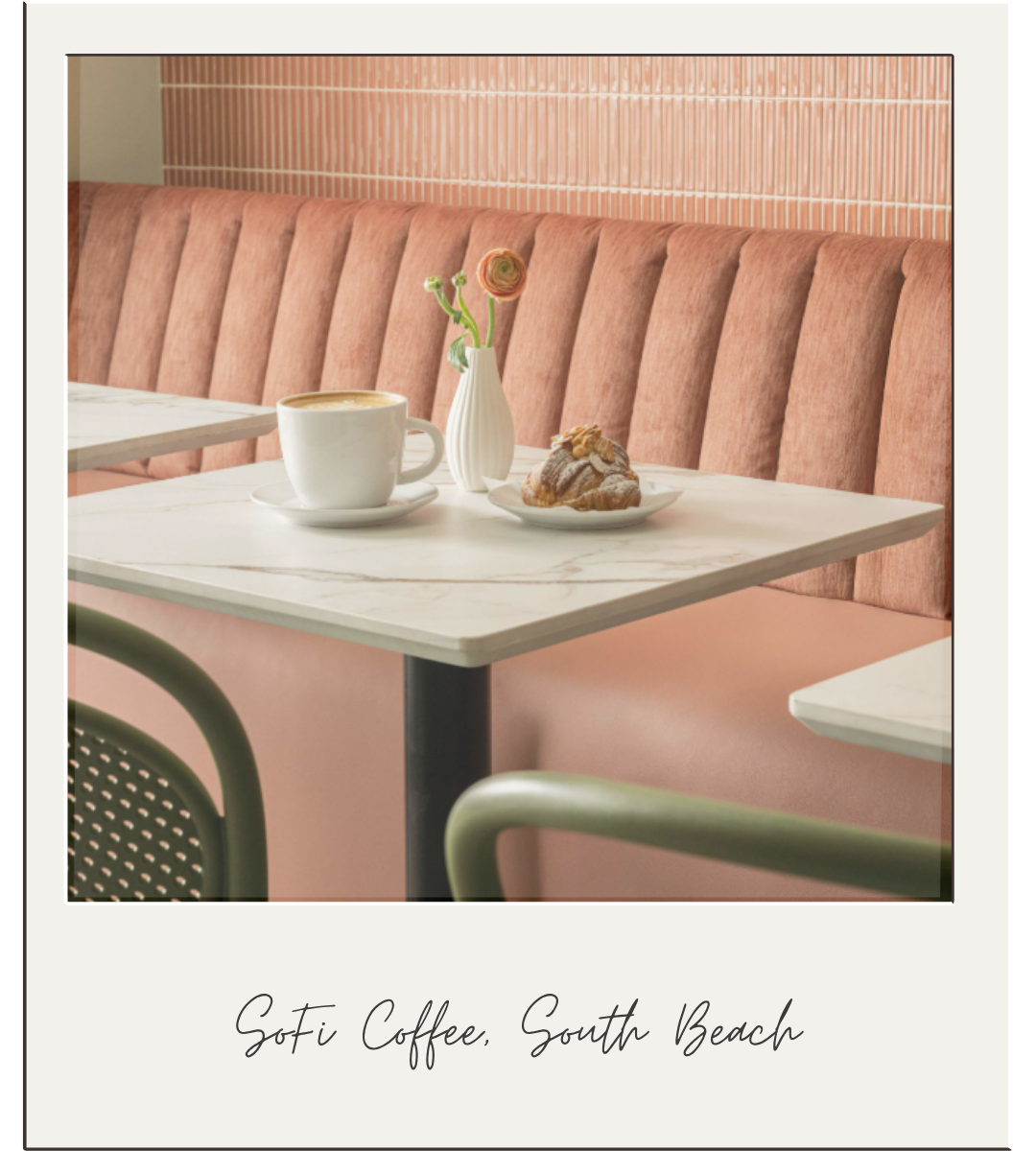 vibey south beach miami cafe SoFi coffee with pink interior