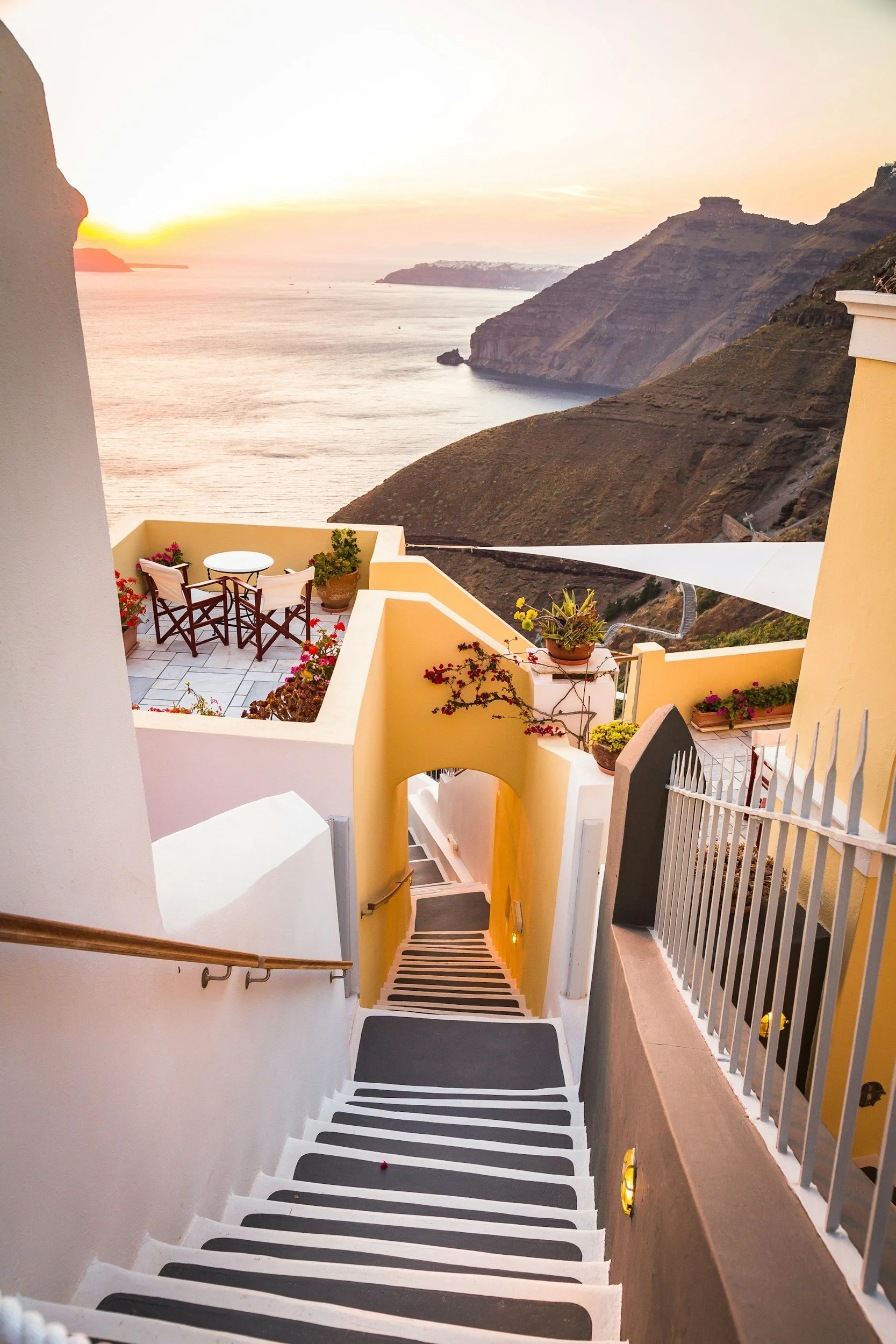 A stairway to the Aegean sea in Santorini
