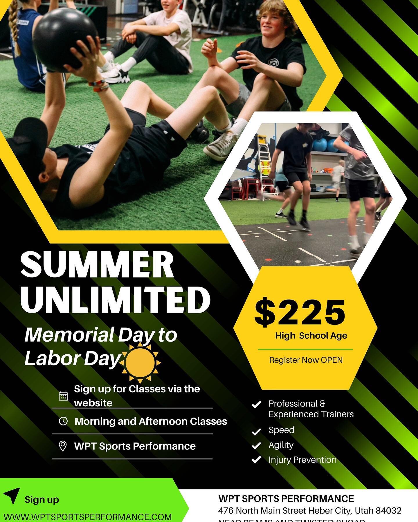 Attention high school students! Get ready to level up your fitness game this summer with our unlimited pass! For just $229, you'll have access to our exclusive personal training speed and agility classes. Improve your strength, endurance, and overall