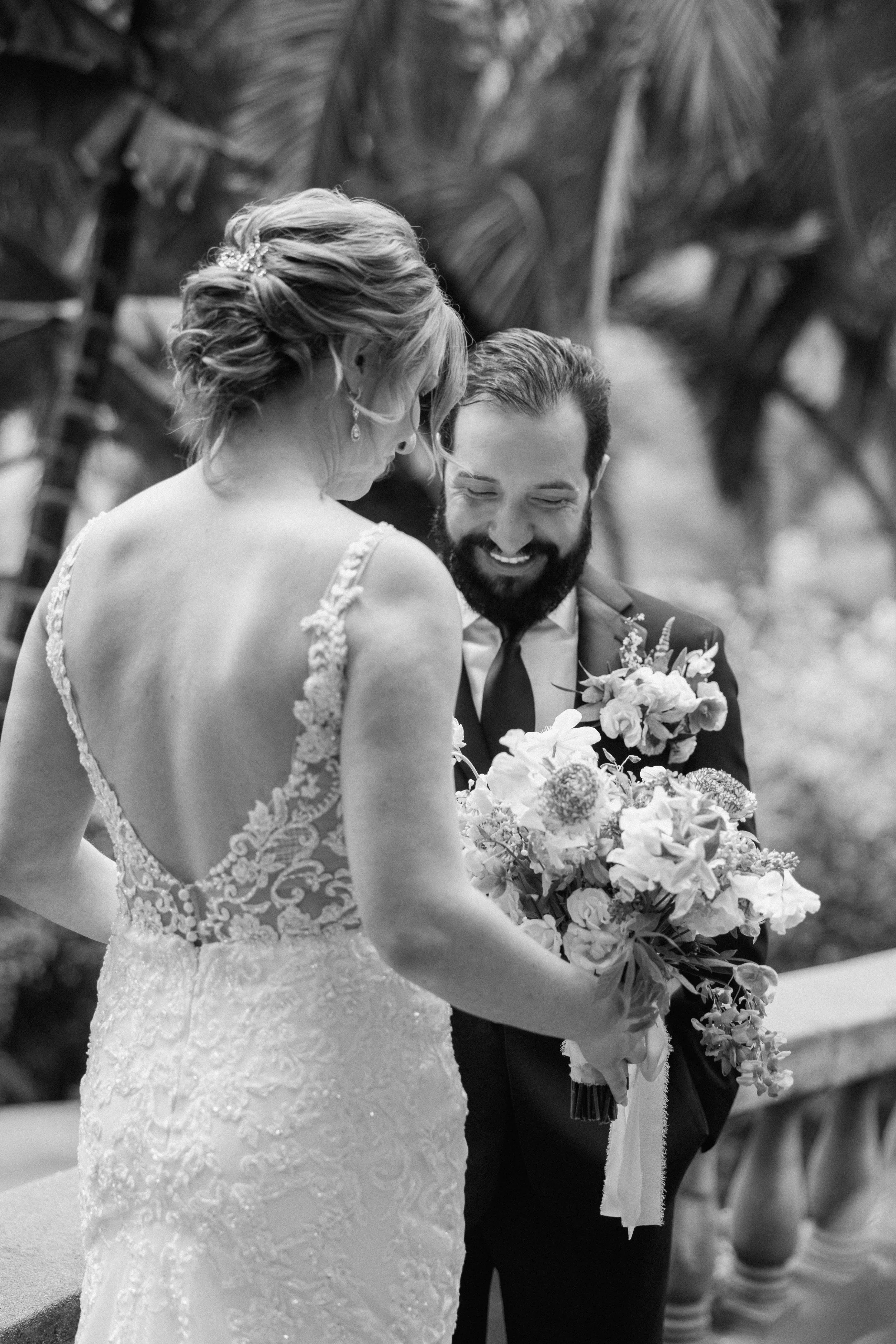 Emotional first look moment during elevated park city wedding
