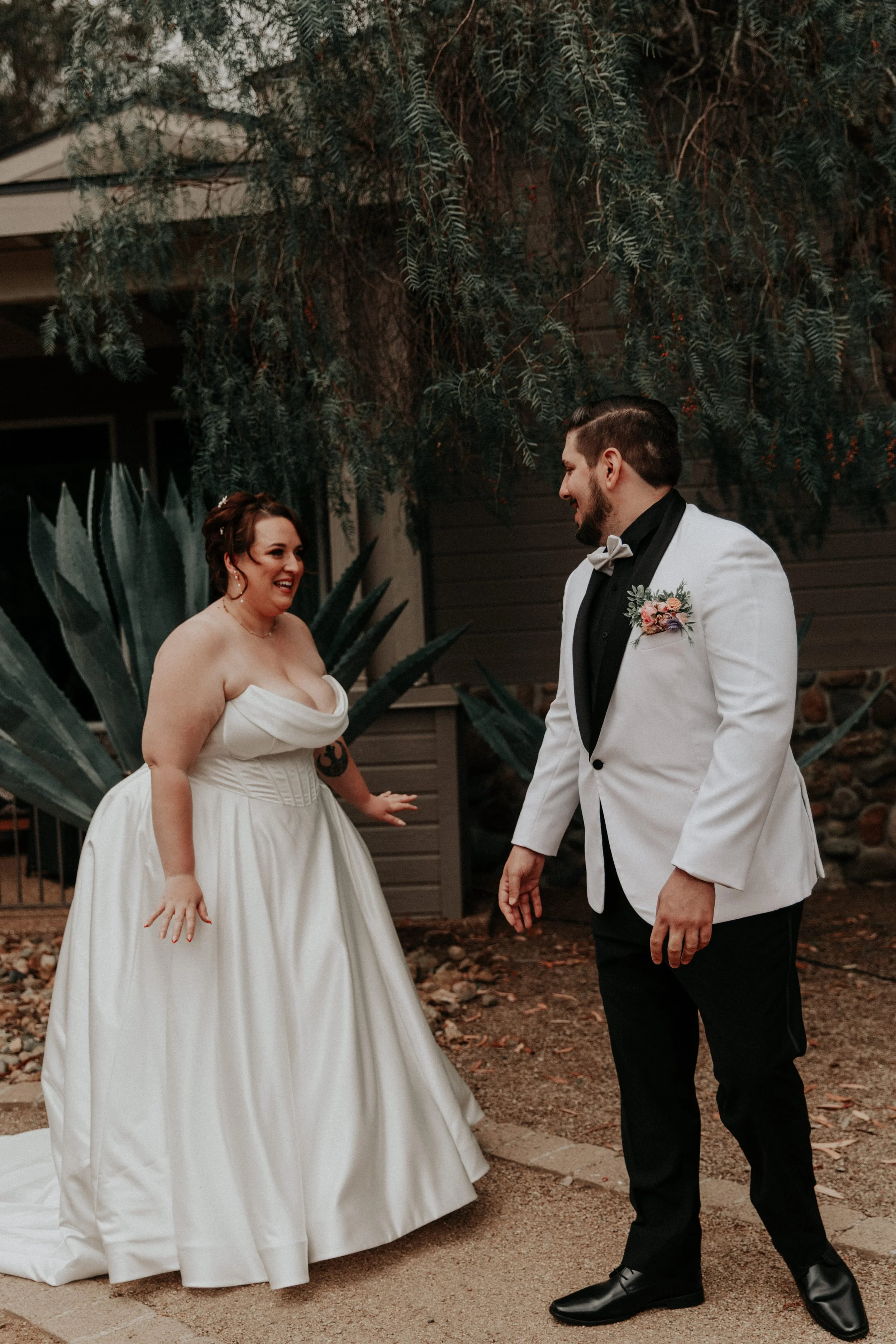 Bride and groom excitement during wedding first look