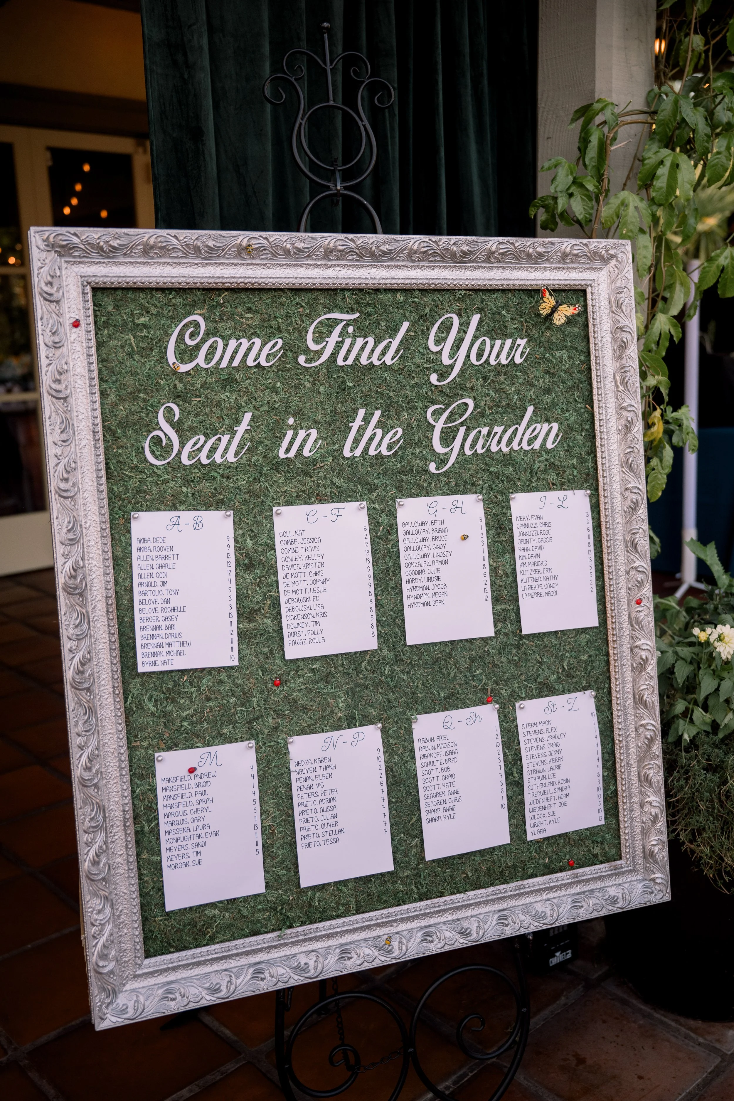 Garden wedding seating chart vintage frame