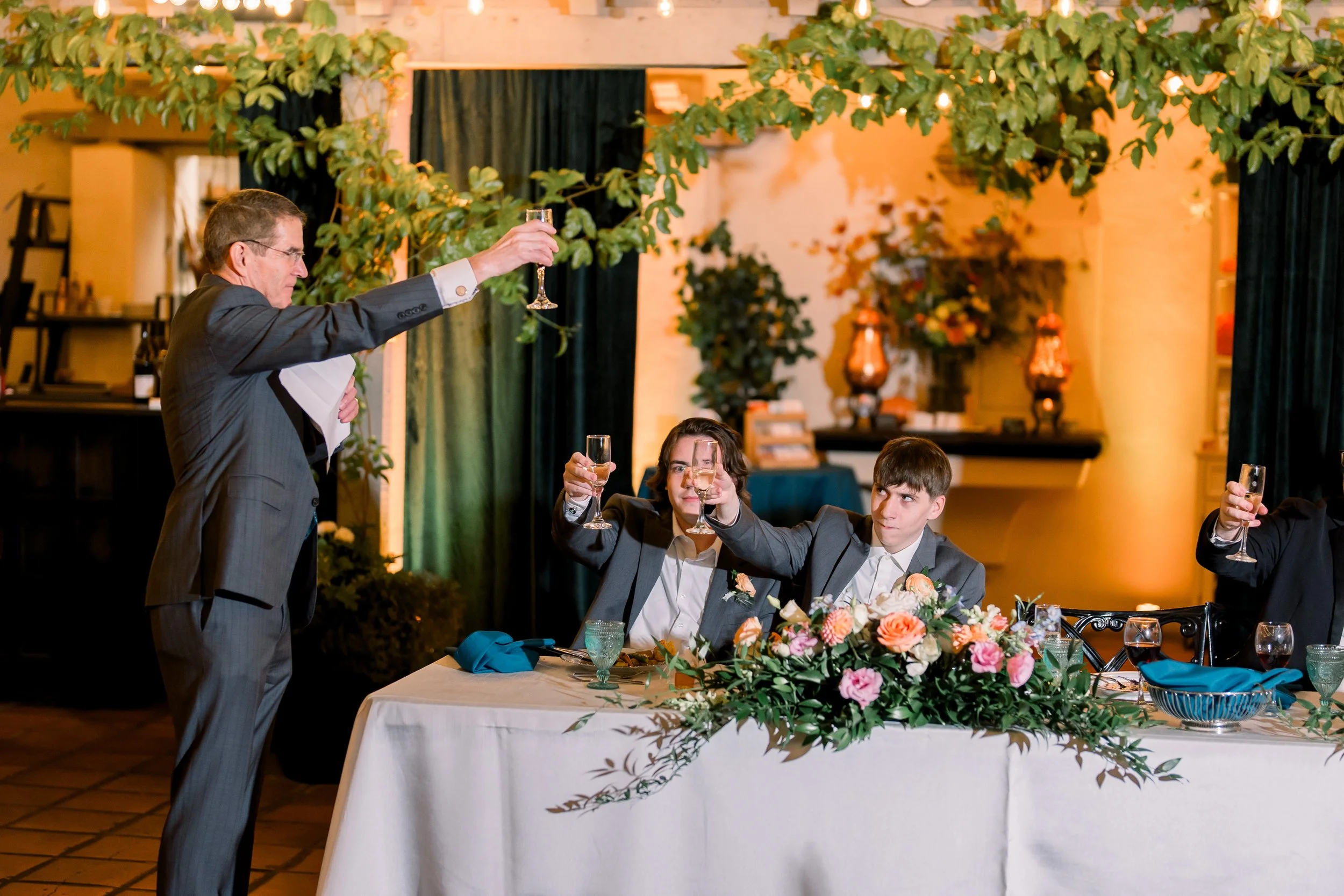 Father of the Groom Toast During Garden Wedding Reception