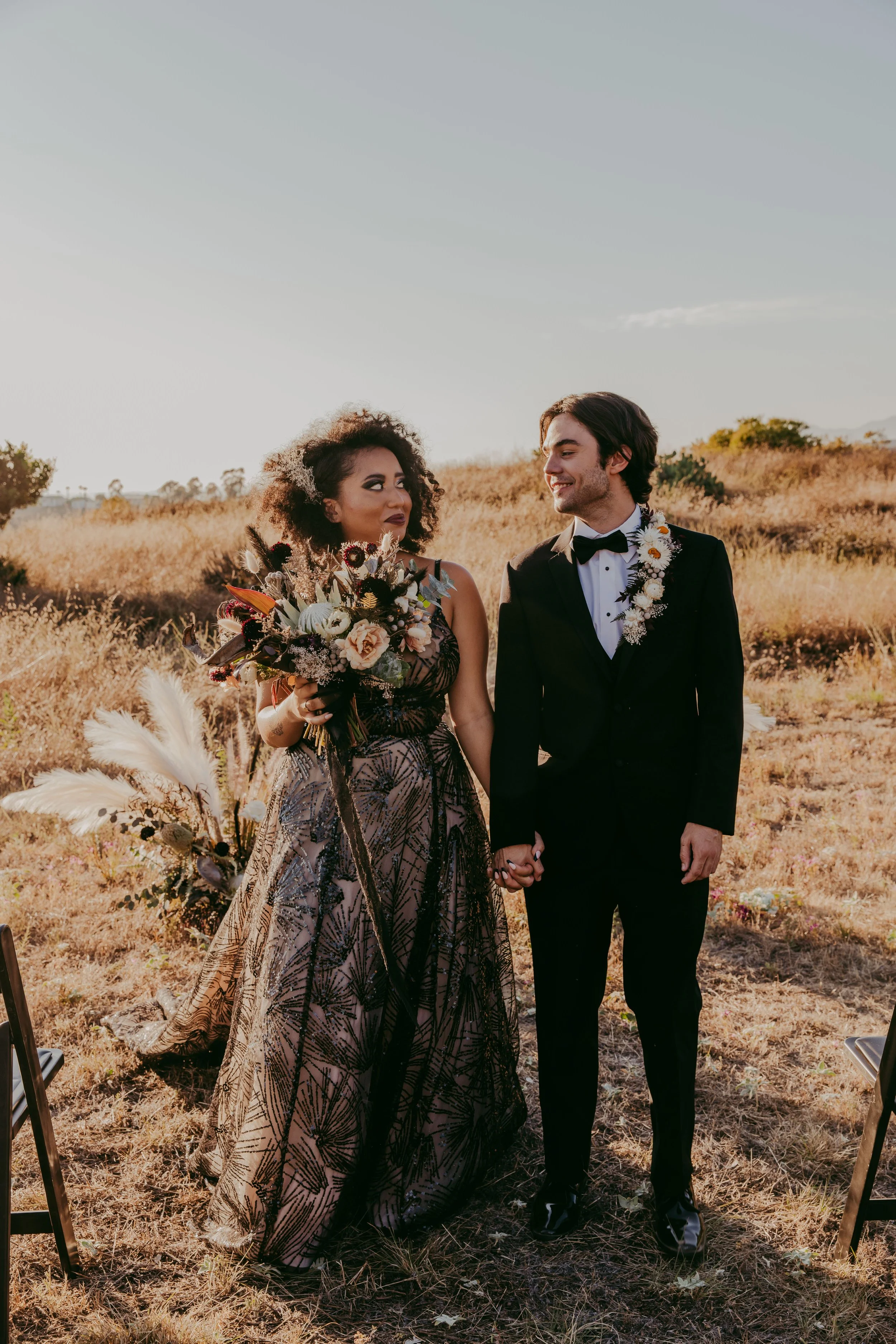 Alternative wedding couple portrait in the dry Utah mountains
