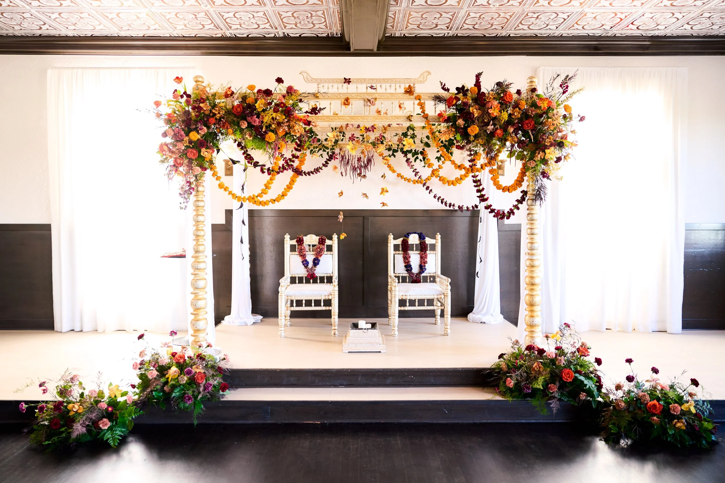 The mandap, a four-pillared canopy where the Hindu ceremony takes place