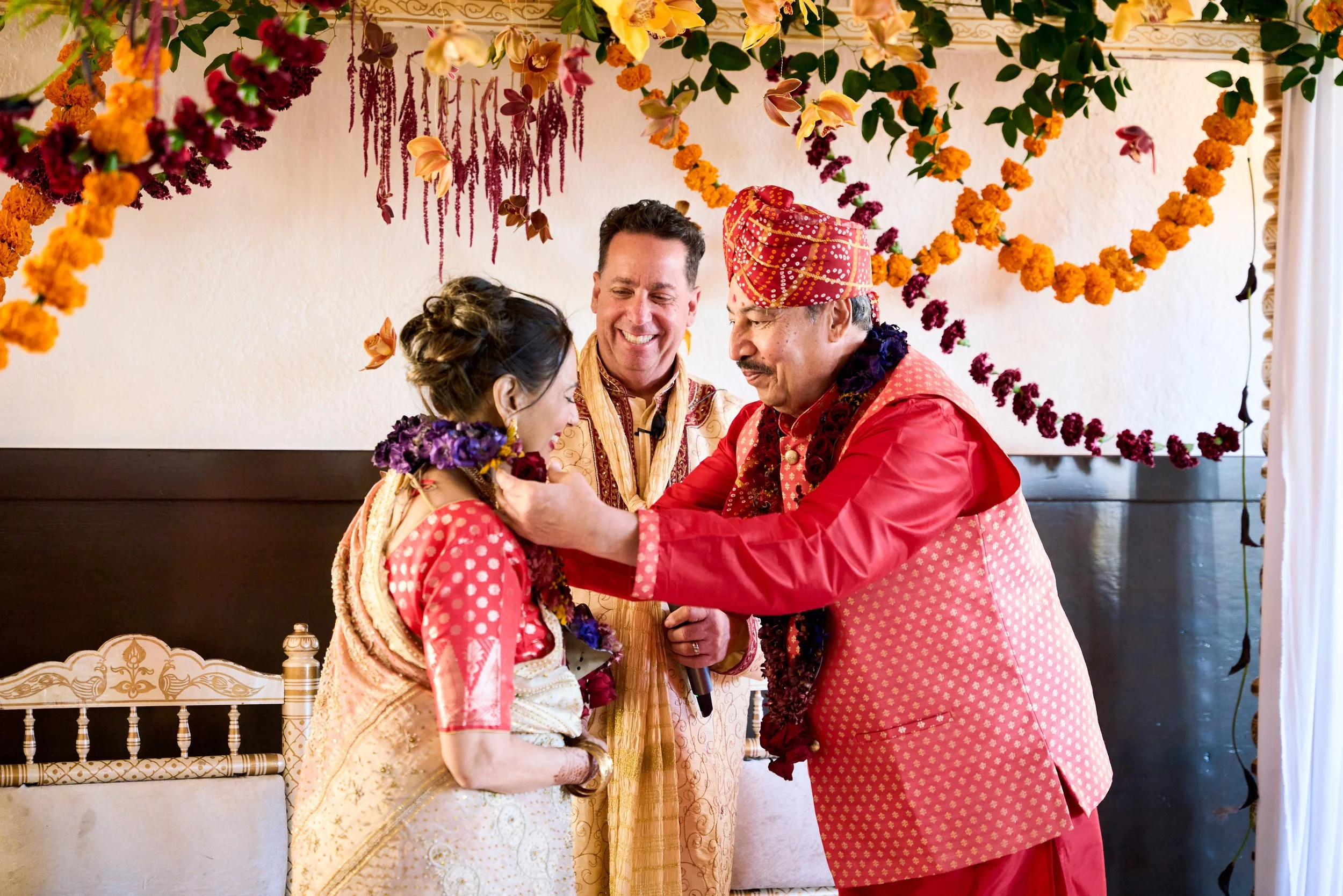 The jai mala garland exchange between the couple at a Hindu wedding