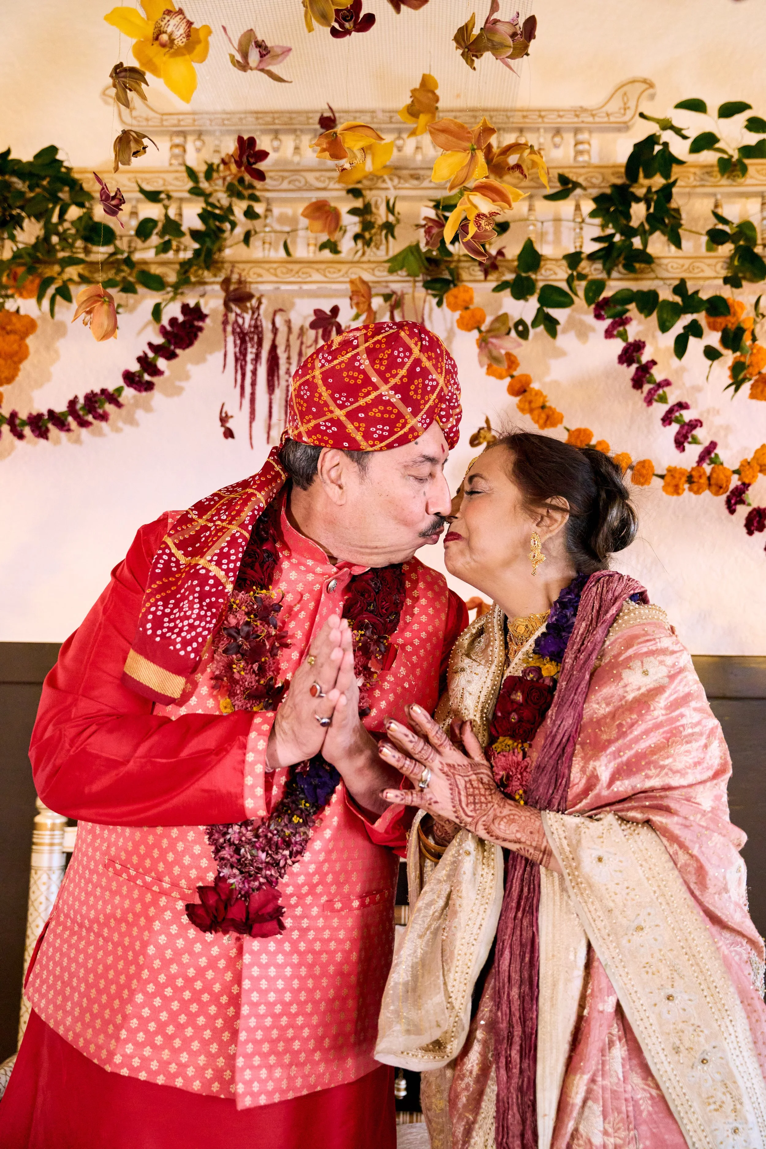 The saptapadi, the couple taking seven steps around the sacred fire