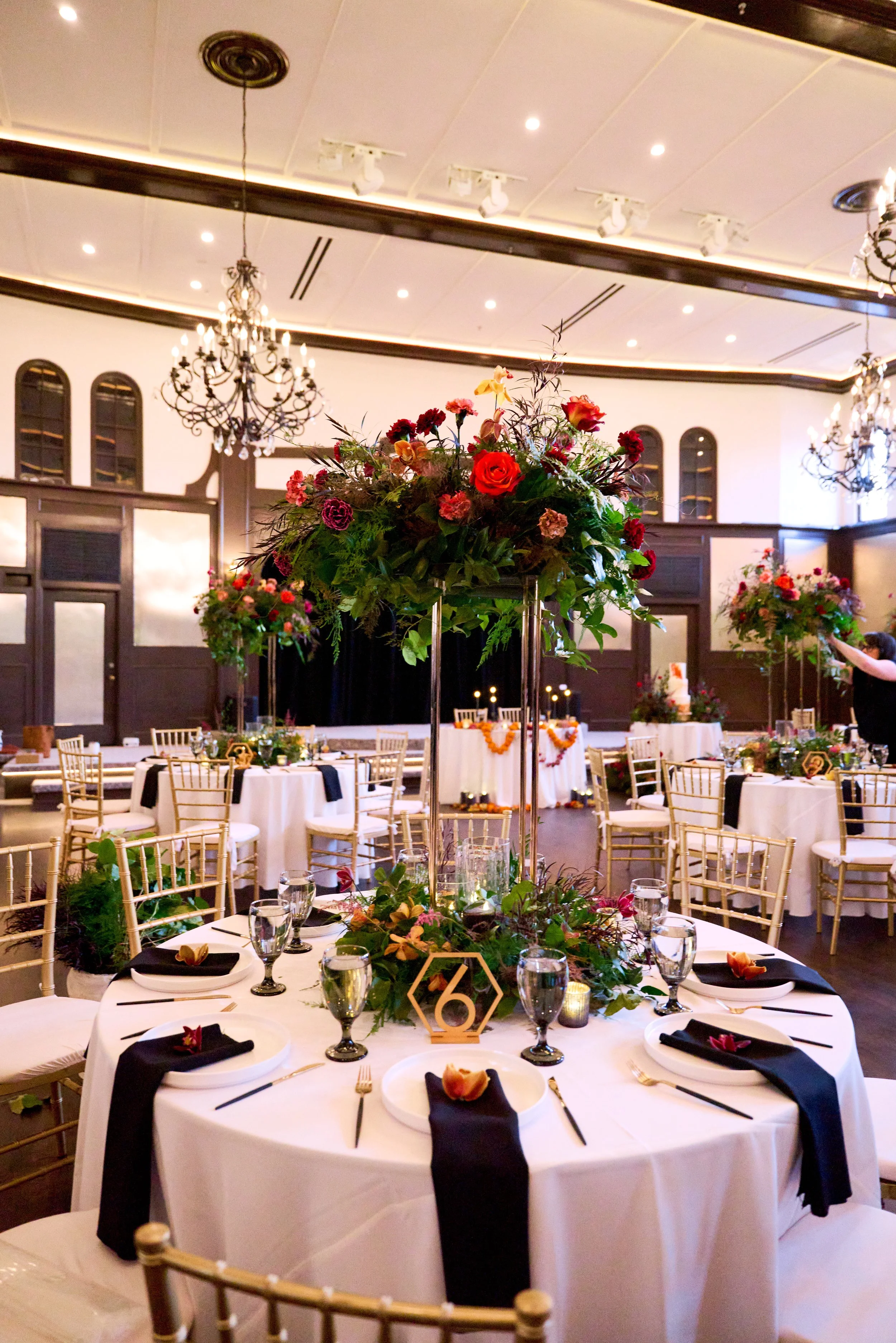 Reception design for a Utah Indian wedding in deep jewel tones